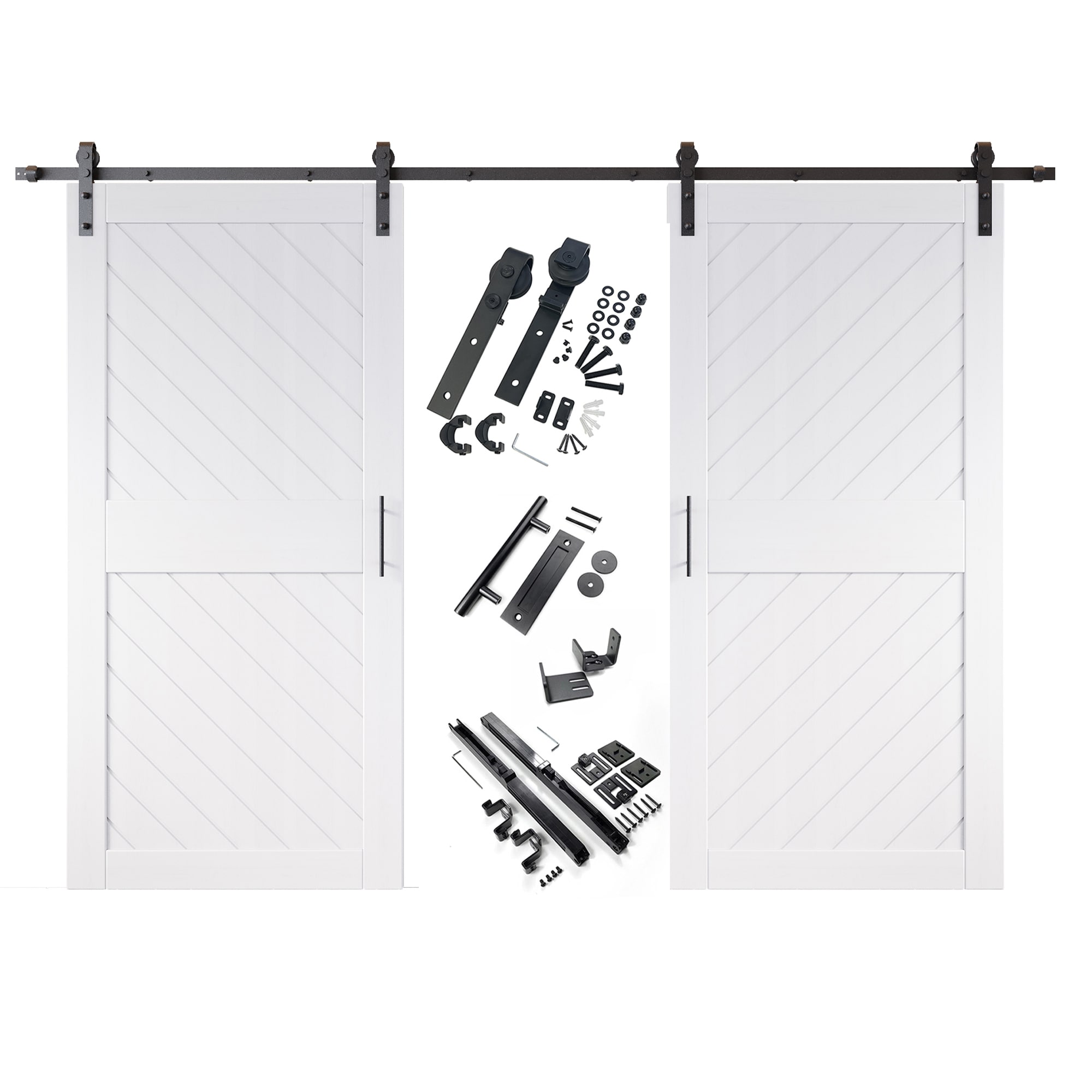 HOMACER YT2H156C-XT2-3684-WH 36-in x 84-in White Prefinished Non-standard Pine Wood Solid core Double Barn Door (Hardware Included)