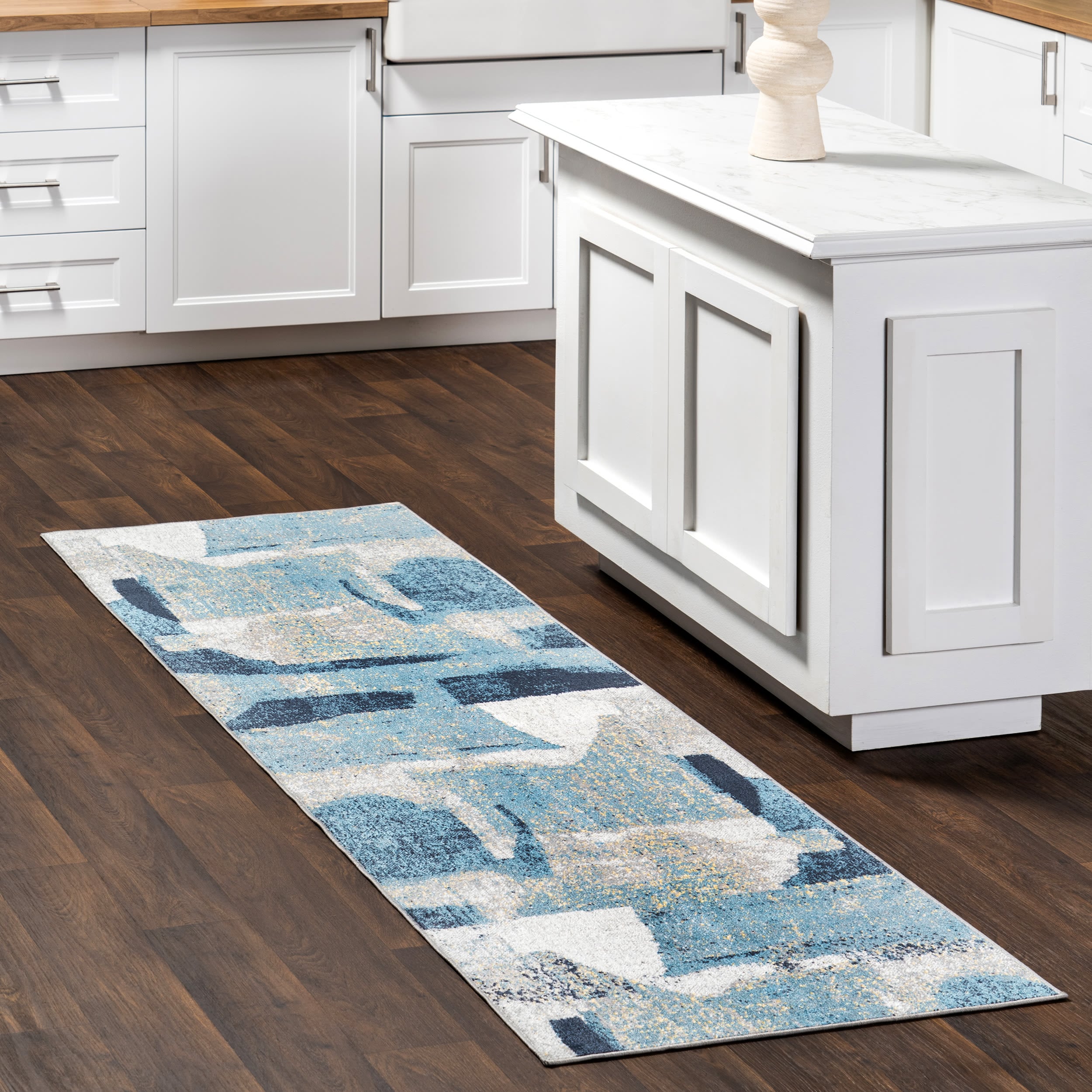 nuLOOM KKON14A-2808 2 x 8 (ft) Loomed Polyester Blue Rectangular Indoor Abstract Global Machine washable Runner rug