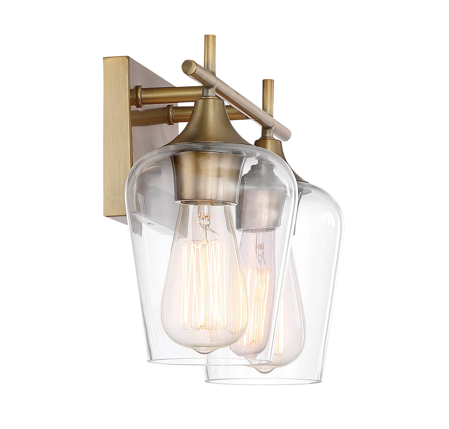 Warm Brass 2-Light Vanity Fixture with Clear Glass Shades