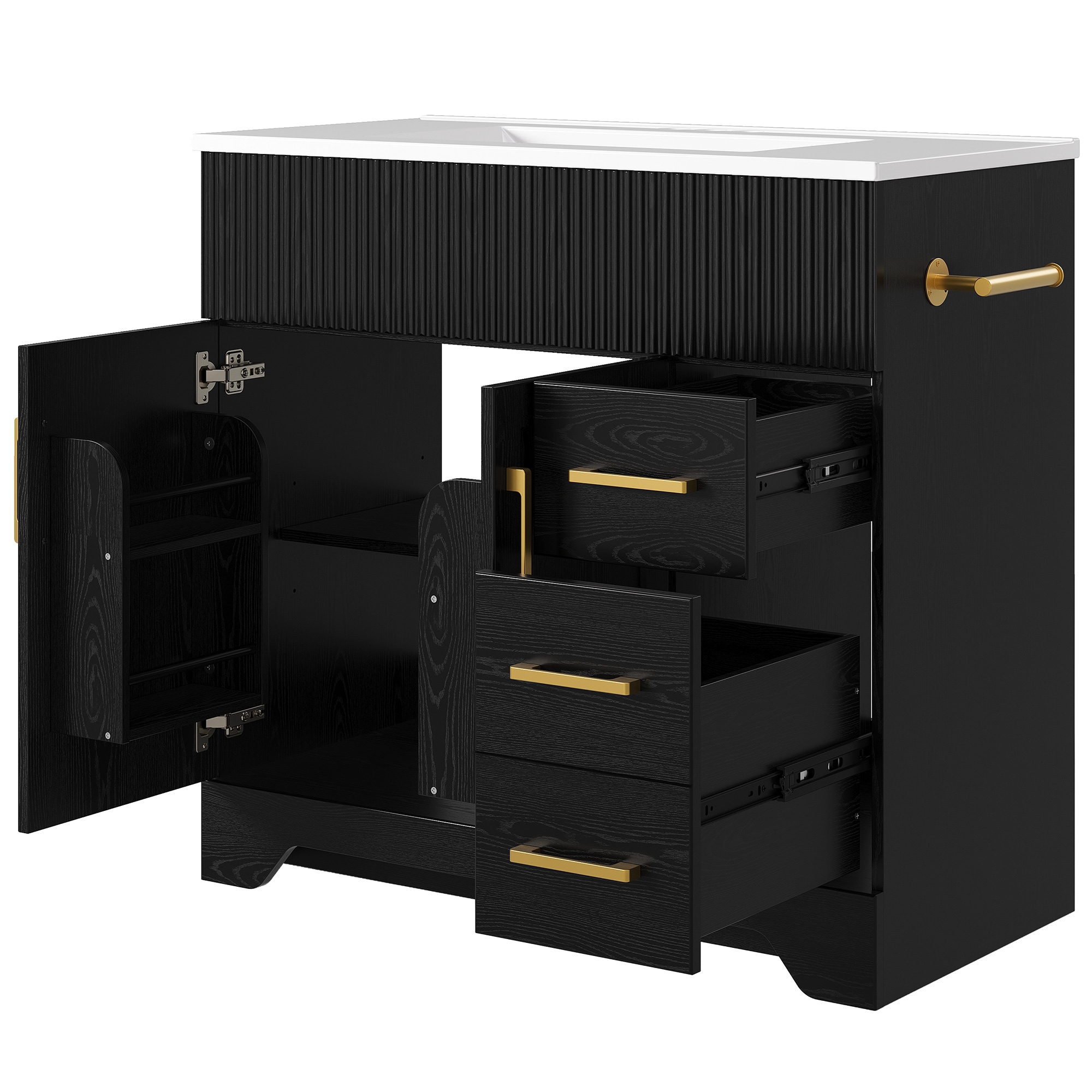 Ironck 36-in Black Woodgrain Undermount Single Sink Bathroom