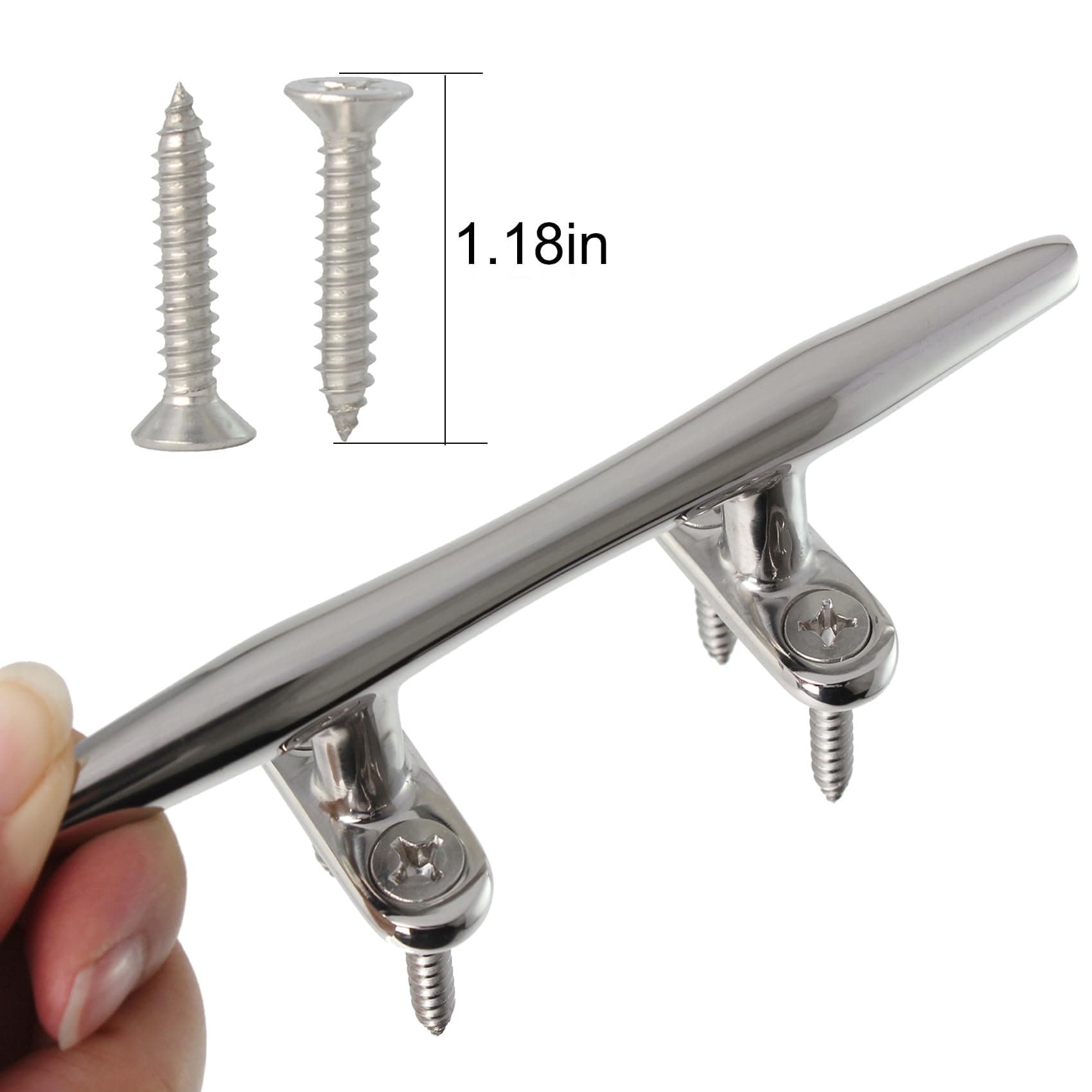 Etokfoks  6 in 316 stainless steel open base dock cleat with M6 screws high polished boat deck tie off hardware for marine use and nautical