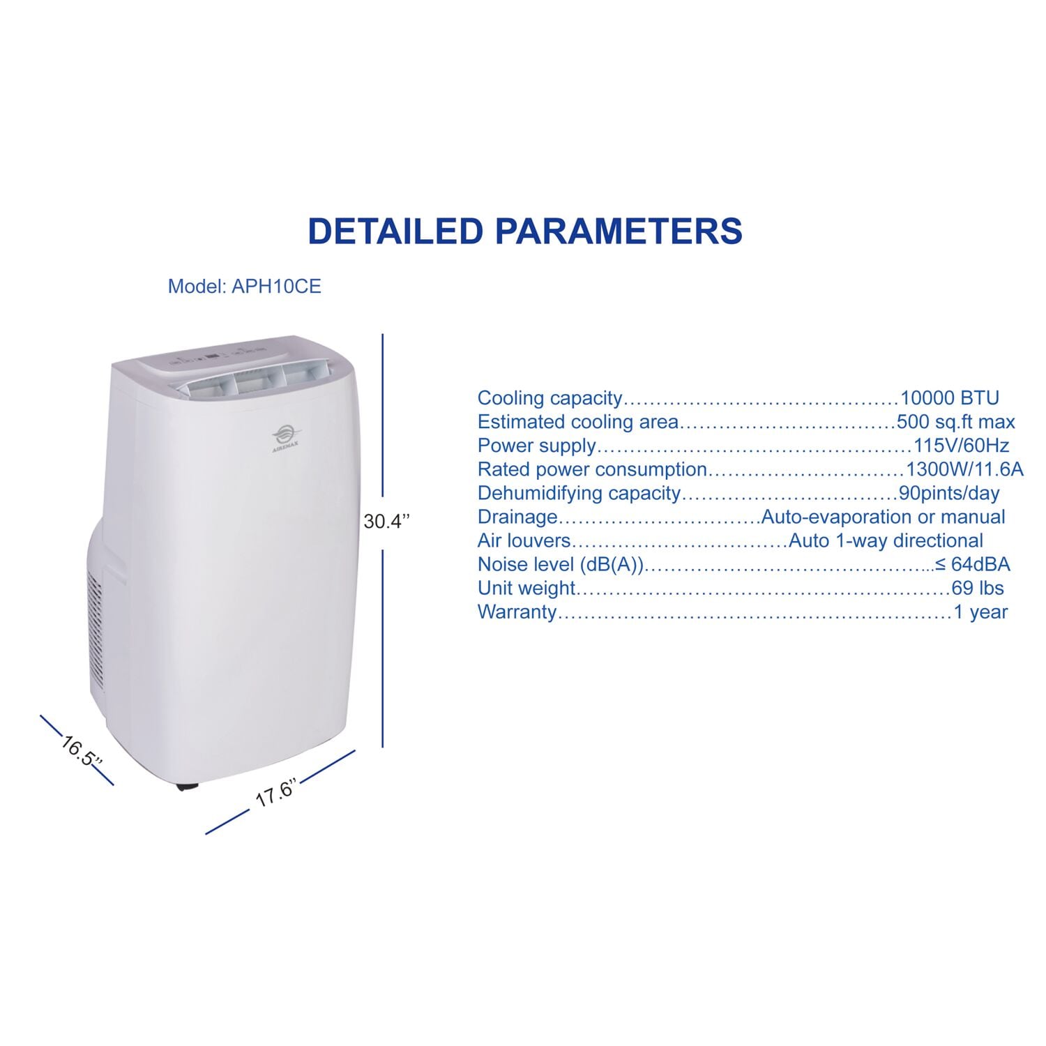 AireMax 10000 BTU DOE 115 Volt White Vented Portable Air