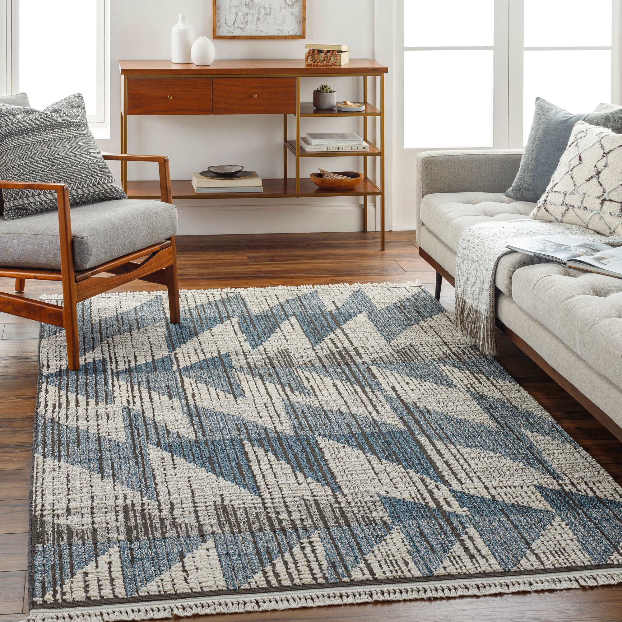 Livabliss BLR2305-537 Berlin 5 x 8 (ft) Polypropylene Blue/Cream Rectangular Indoor Area rug
