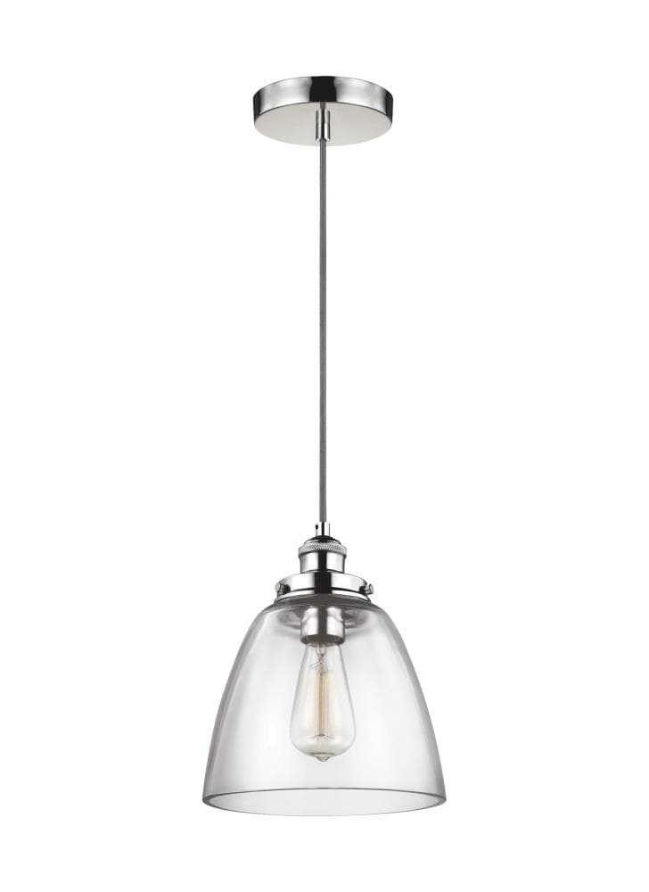Generation Lighting P1349PN Baskin 1 -Light Polished Nickel Modern/contemporary Clear glass Bowl Medium Hanging Pendant light