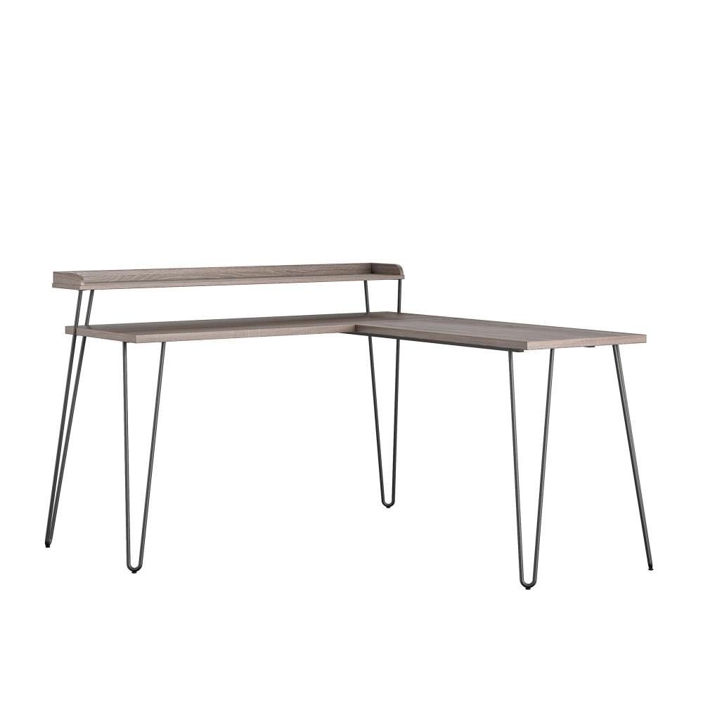 Haven Distressed Gray Oak L-Shaped Computer Desk with Riser