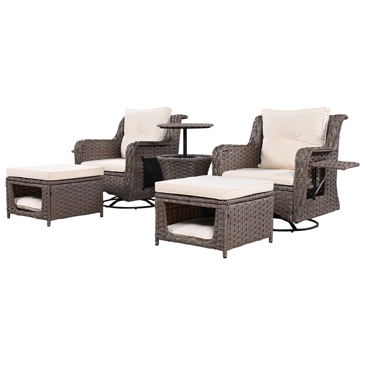 Bybafun YB2600099 5 -Piece Rattan Patio Conversation Set with Off-white Cushions