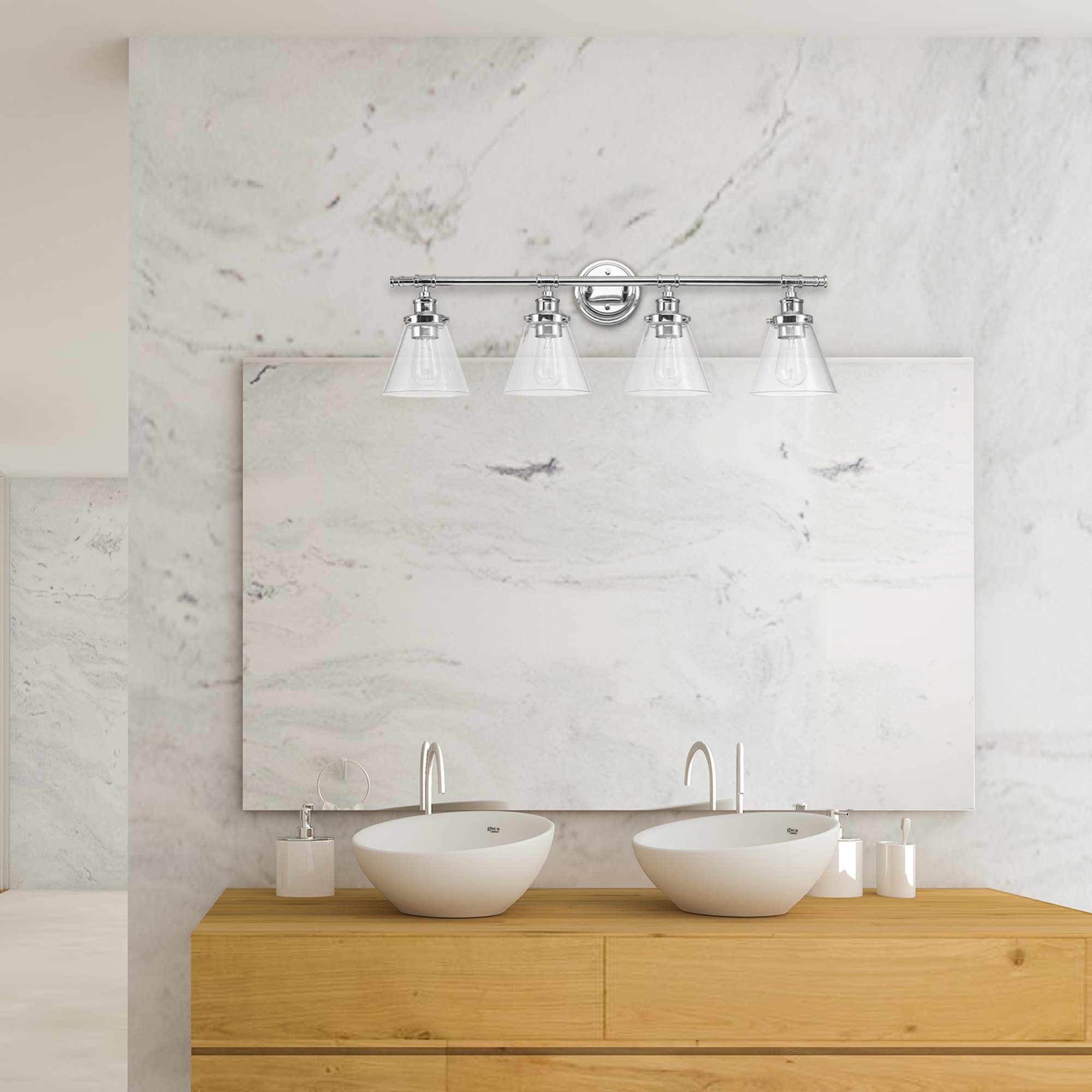 Globe Electric 33.7 in 4 Light Polished Chrome Vintage Vanity Light Bar in the Vanity Lights department at Lowes