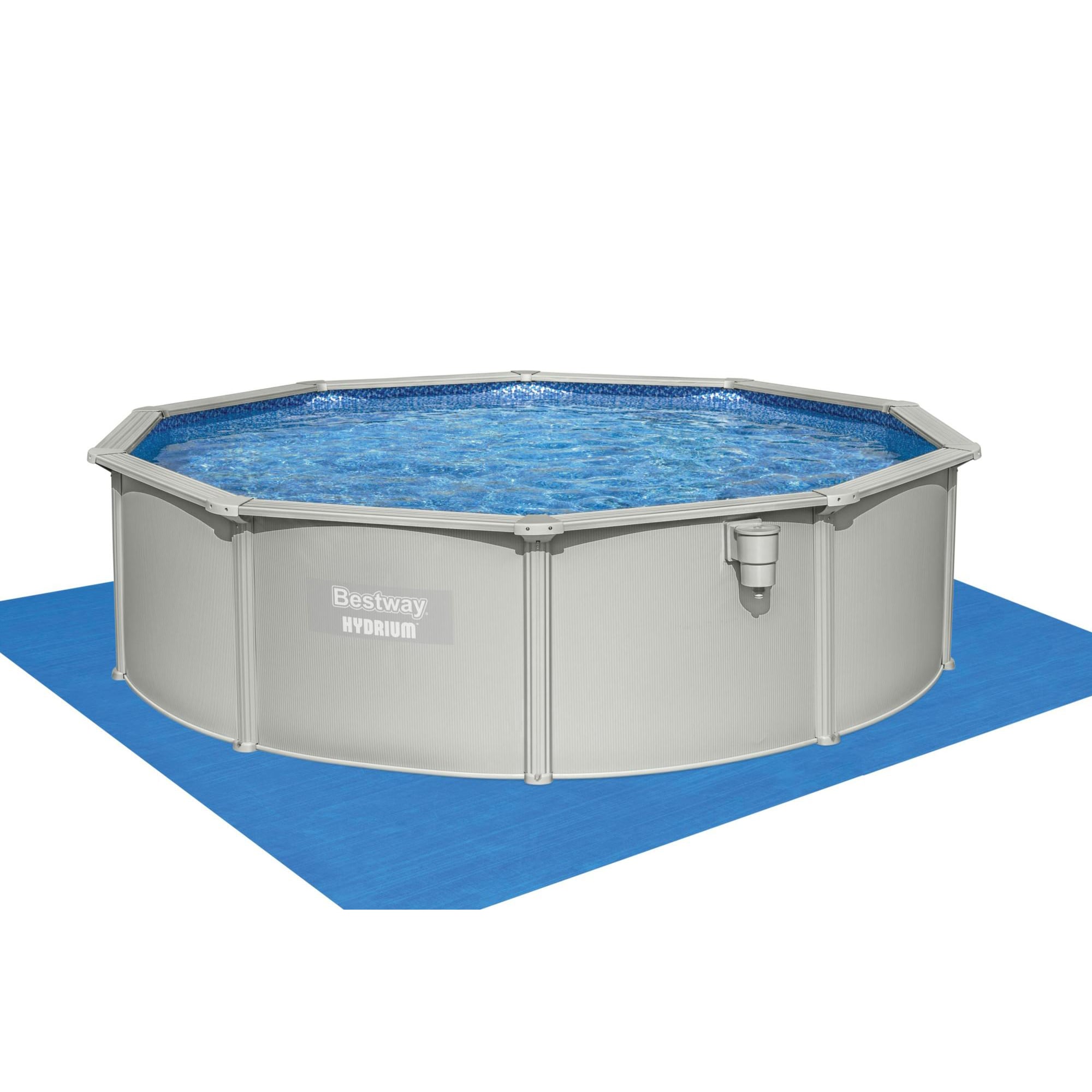 Gray 15' Round Steel Wall Above Ground Pool Set with Filter Pump