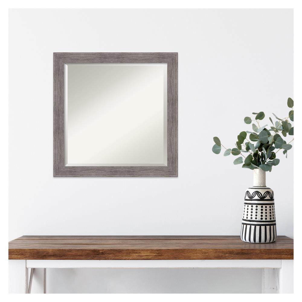 Gray Pinstripe Framed Rectangular Bathroom Vanity Mirror