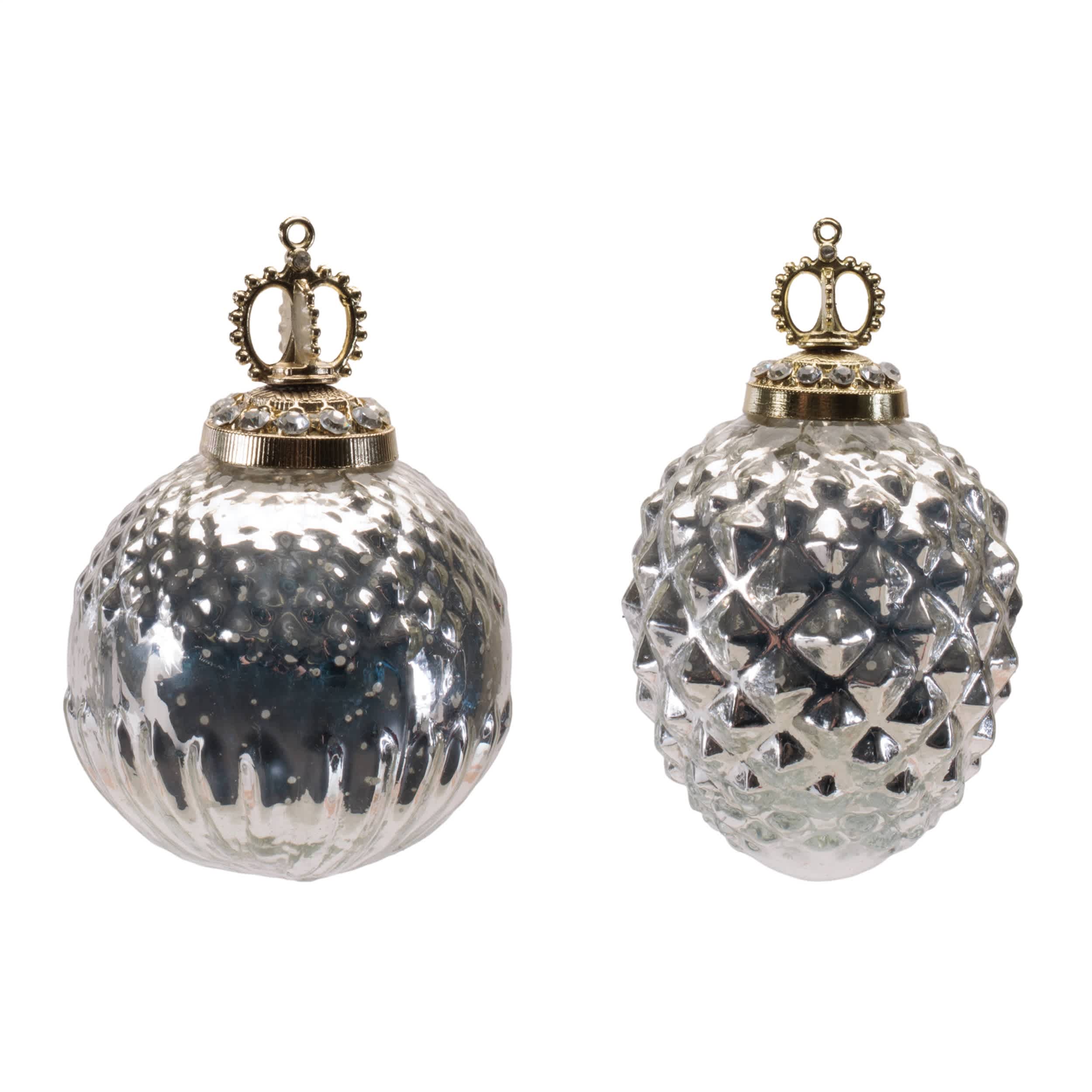 Melrose International Glass Ornament (Set of 2) 3 IN D 3.5 IN H #97727DS