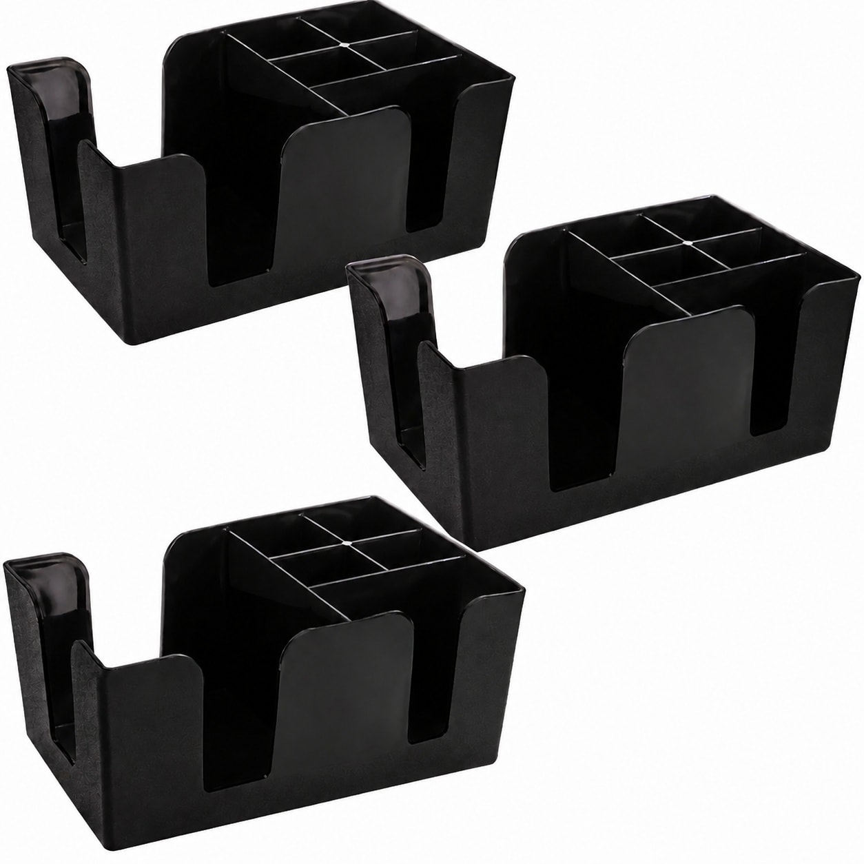 Aoibox  3 Piece Black Plastic Bar Caddy with 6 Compartments 9 in L x 5 4 in W Refillable Bar Organizer