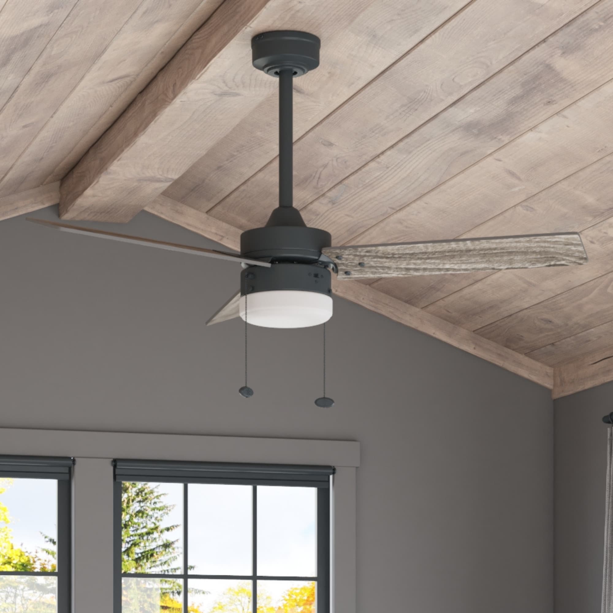 Harbor Breeze 42228 Vue 44-in Matte black with Mocha/cocoa Blades Ceiling Fan With Light ( 3 -Blade )