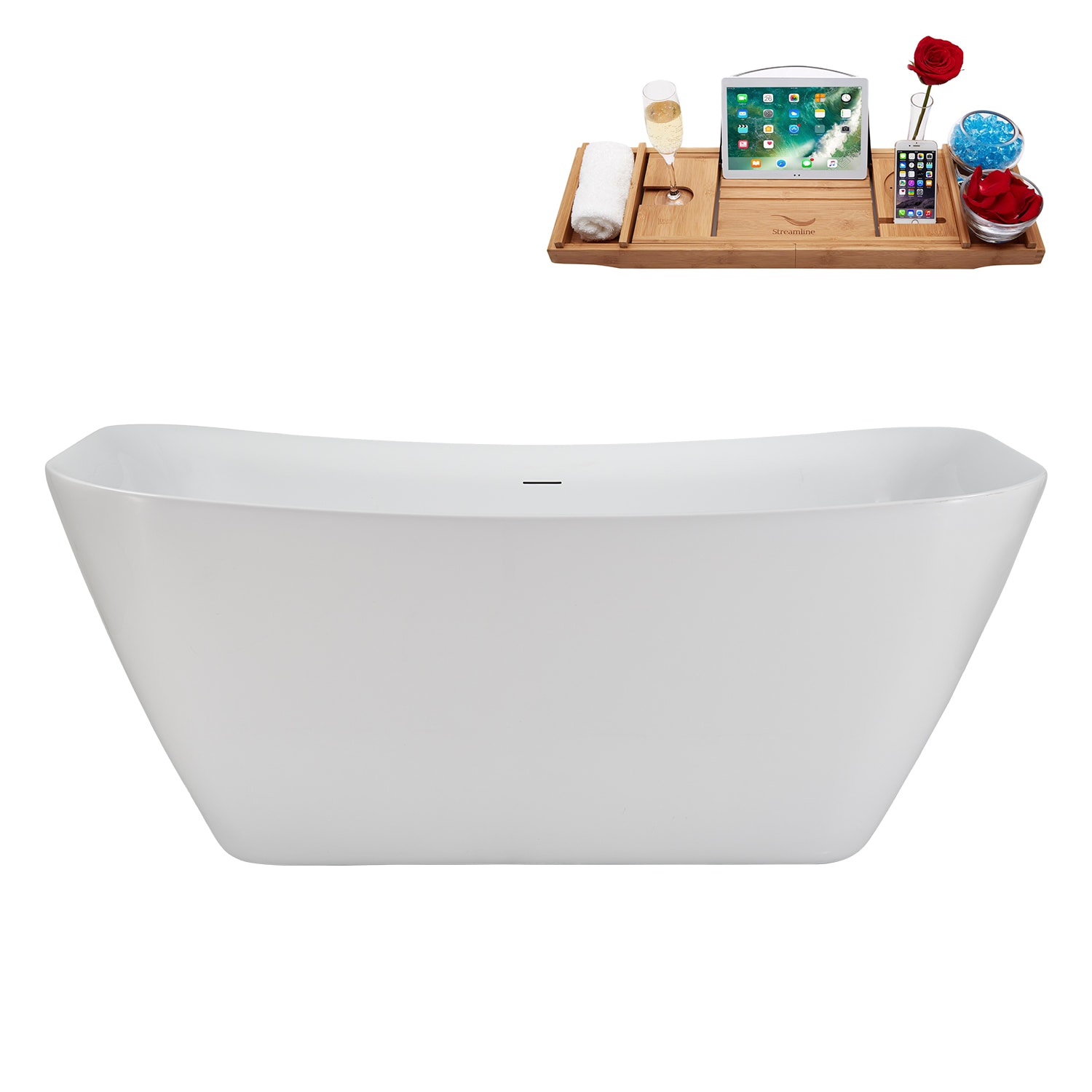 Streamline NHR-1040-606-BNK 30.7-in x 59.1-in Glossy White Acrylic Rectangle Freestanding Soaking Bathtub ( Center Drain )