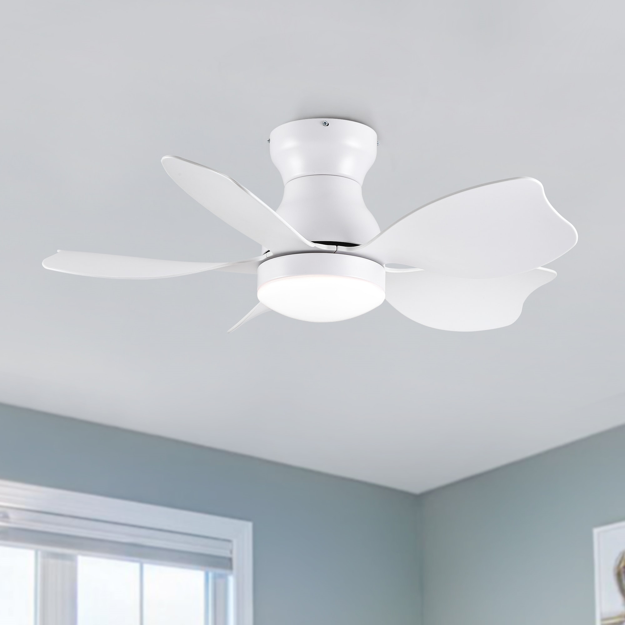 BABOOM BOM-7103341-OR 30-in Color-Changing Flush Mount White with ABS Blades Ceiling Fan With Light - Remote Included ( 5 -Blade )