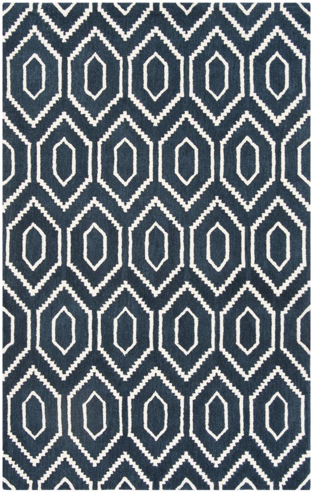 Safavieh HIM902N-5 Himalaya Peri 5 x 8 (ft) Tufted Wool Navy/Ivory Rectangular Indoor Geometric Moroccan Area rug