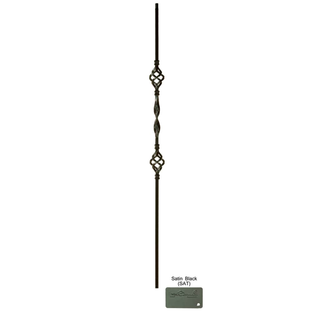 WM Coffman 802762 44-in x 0.5-in Satin Black Wrought Iron Pin Top Double Basket Stair Baluster