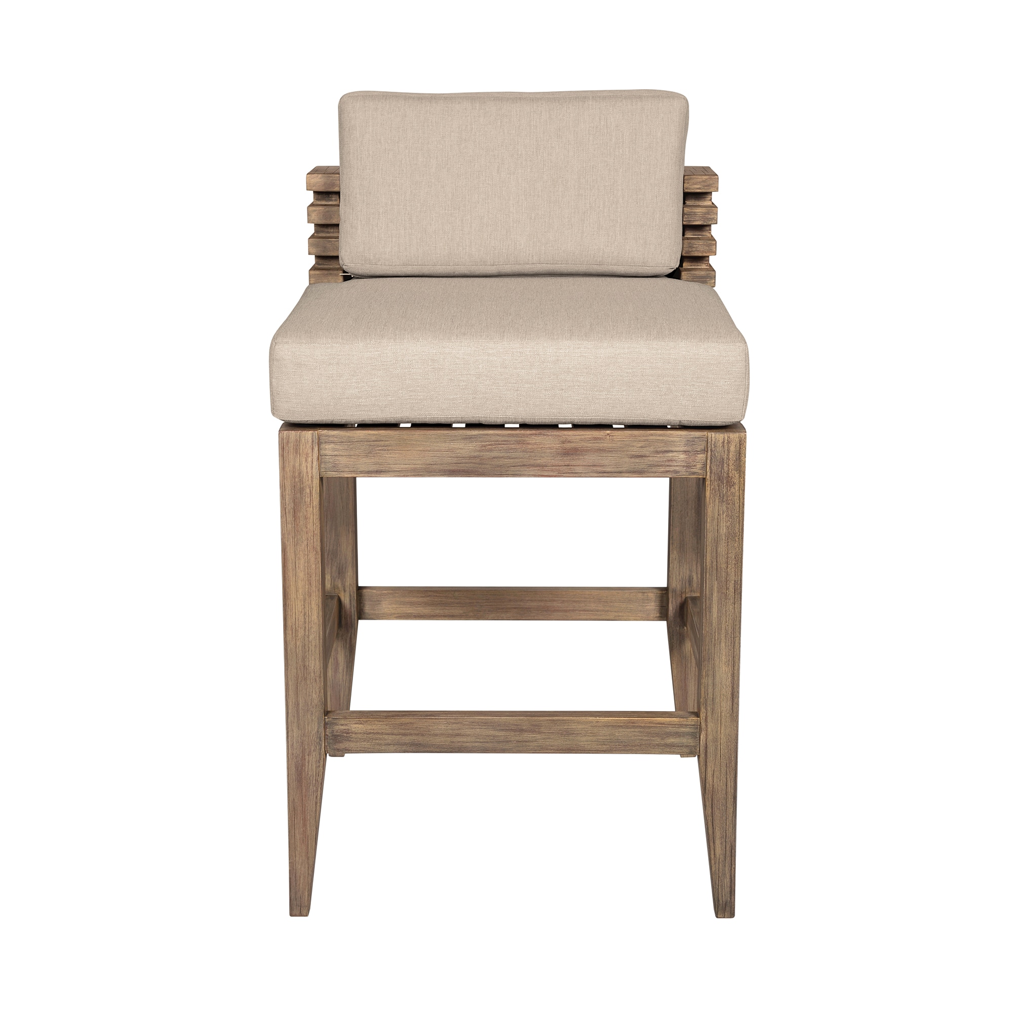 Taupe Cushion Light Brown Eucalyptus Wood Outdoor Bar Stool