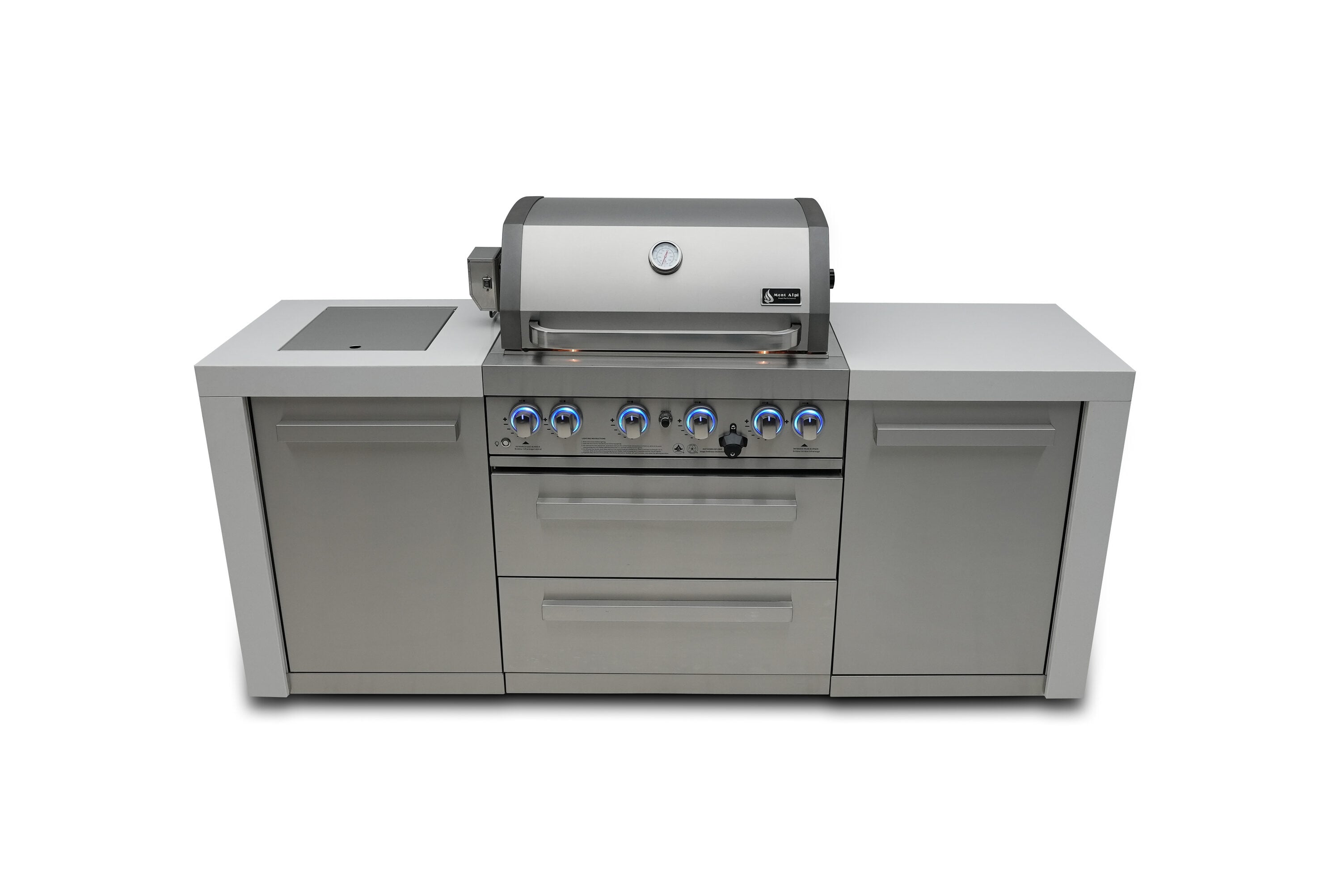 Mont Alpi MAI400-D 400 Deluxe Series 3 -Piece 82-in W x 23-in D x 46-in H Modular Outdoor Kitchen Grill with bar/counter top 6 Burners