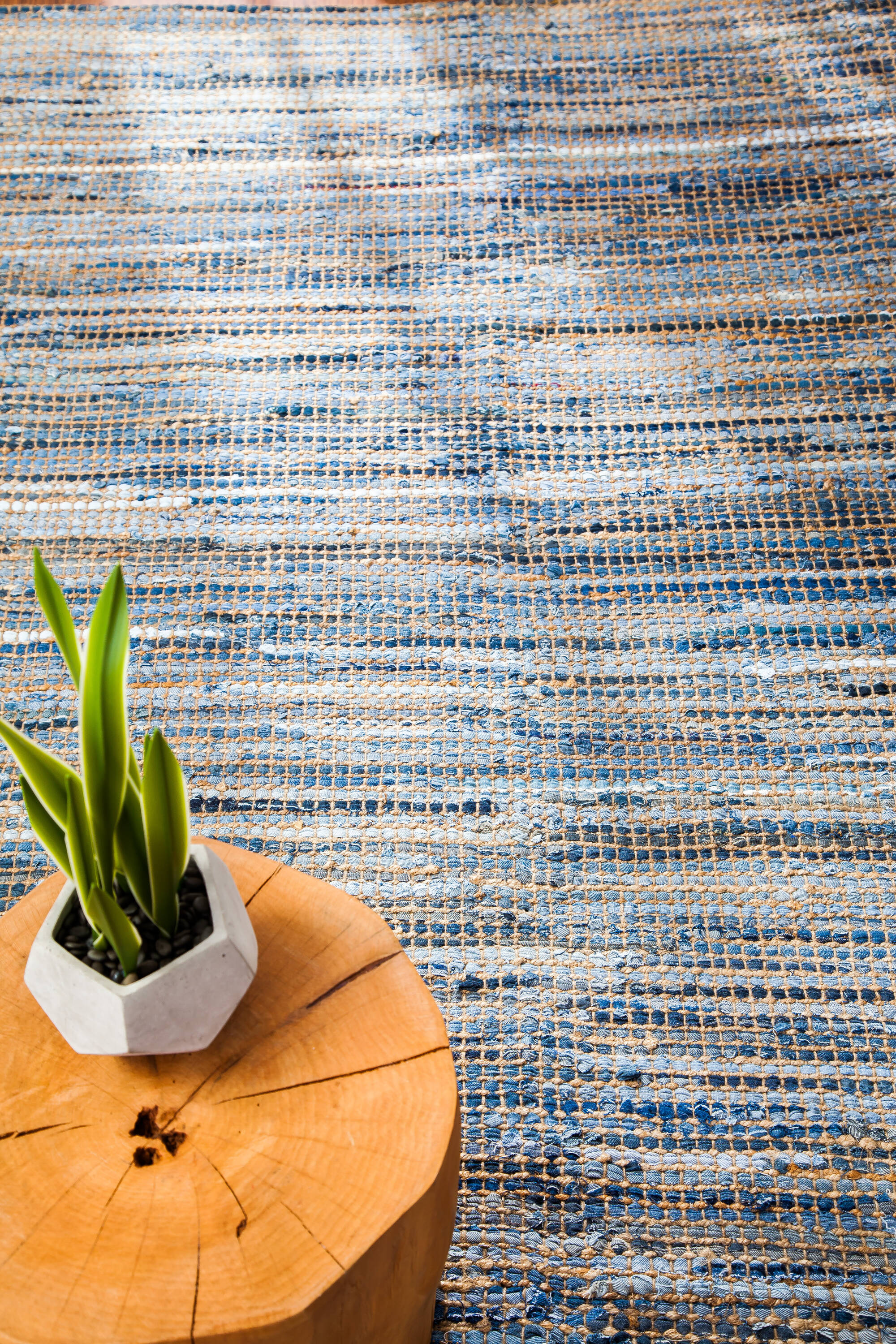 Handmade Reversible Blue Denim & Jute Chenille Area Rug