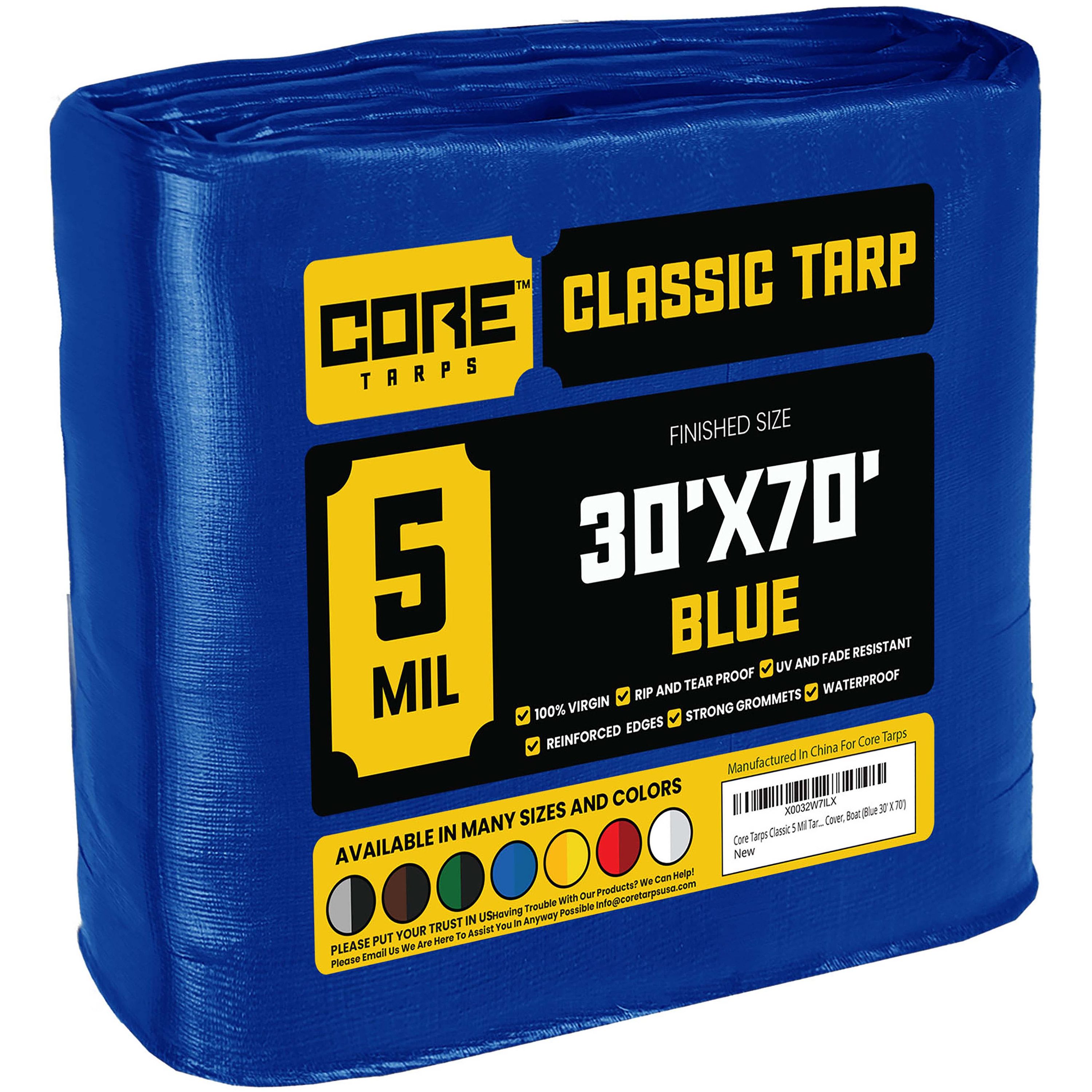 Core Tarps CT-505-30X70 30-ft x 70-ft Blue Waterproof Commercial Polyethylene 5-Mils Tarp