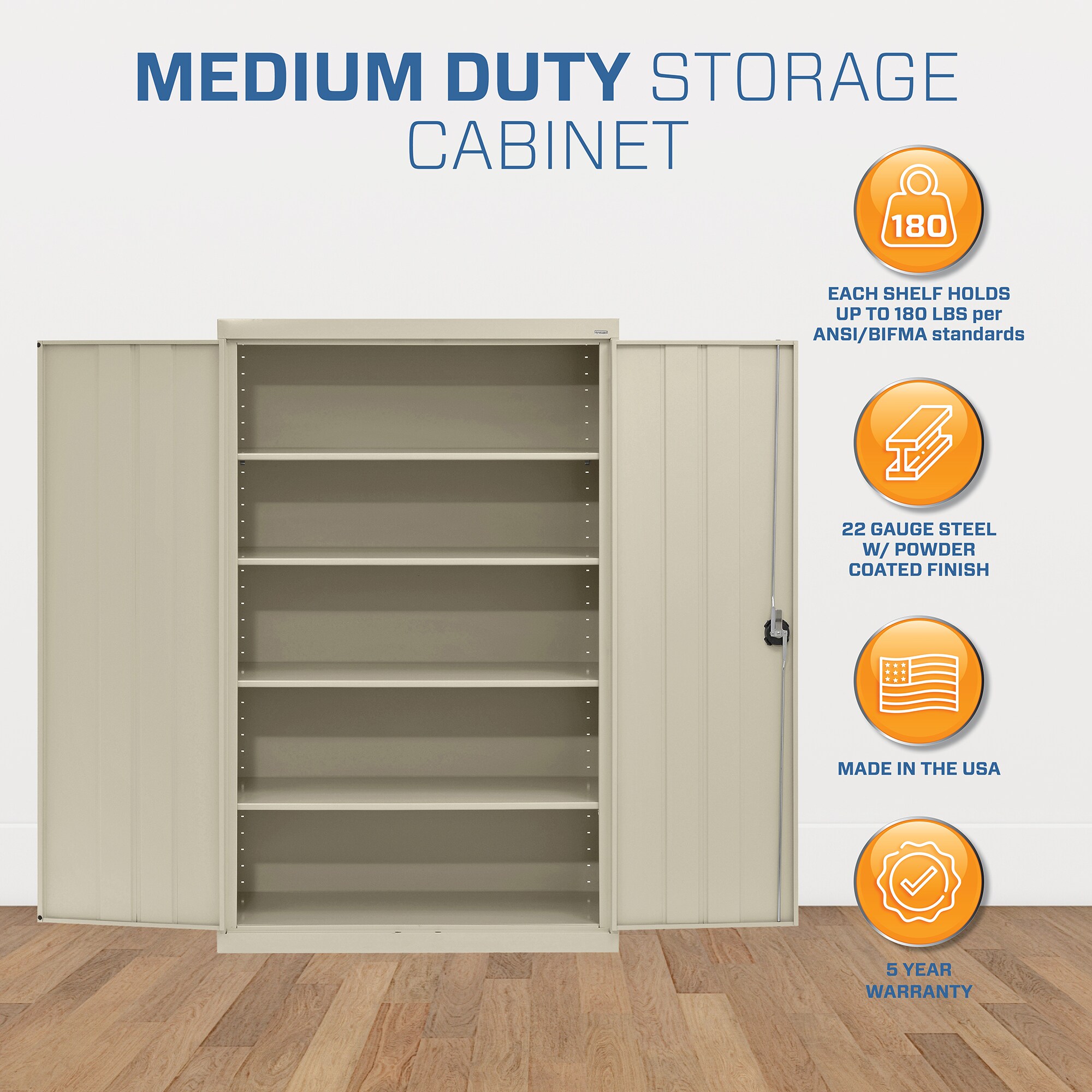 Putty 72" Steel Freestanding Lockable Office Cabinet with Adjustable Shelving