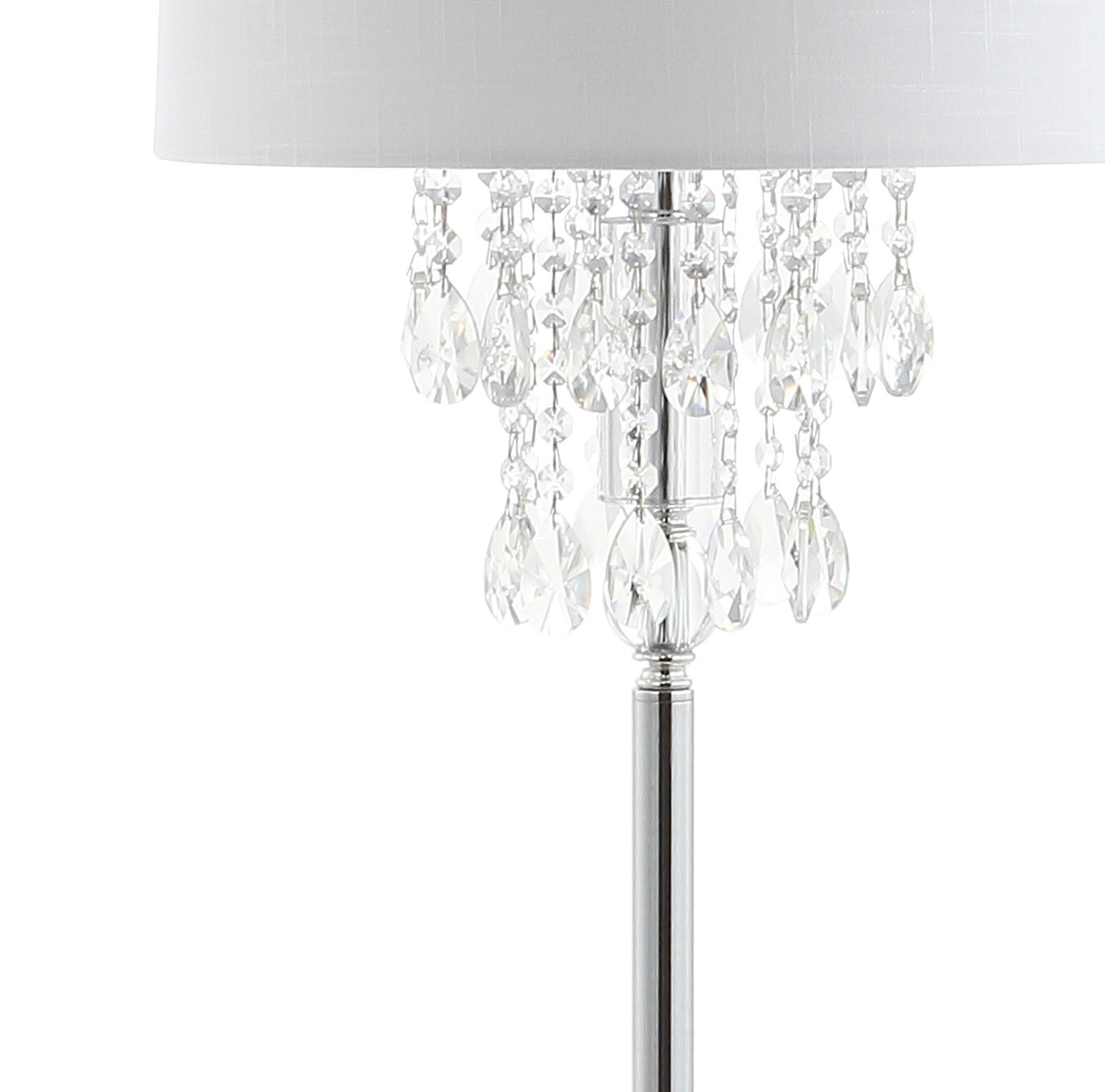 Elegant Arc 61" White Linen Shade & Crystal Floor Lamp