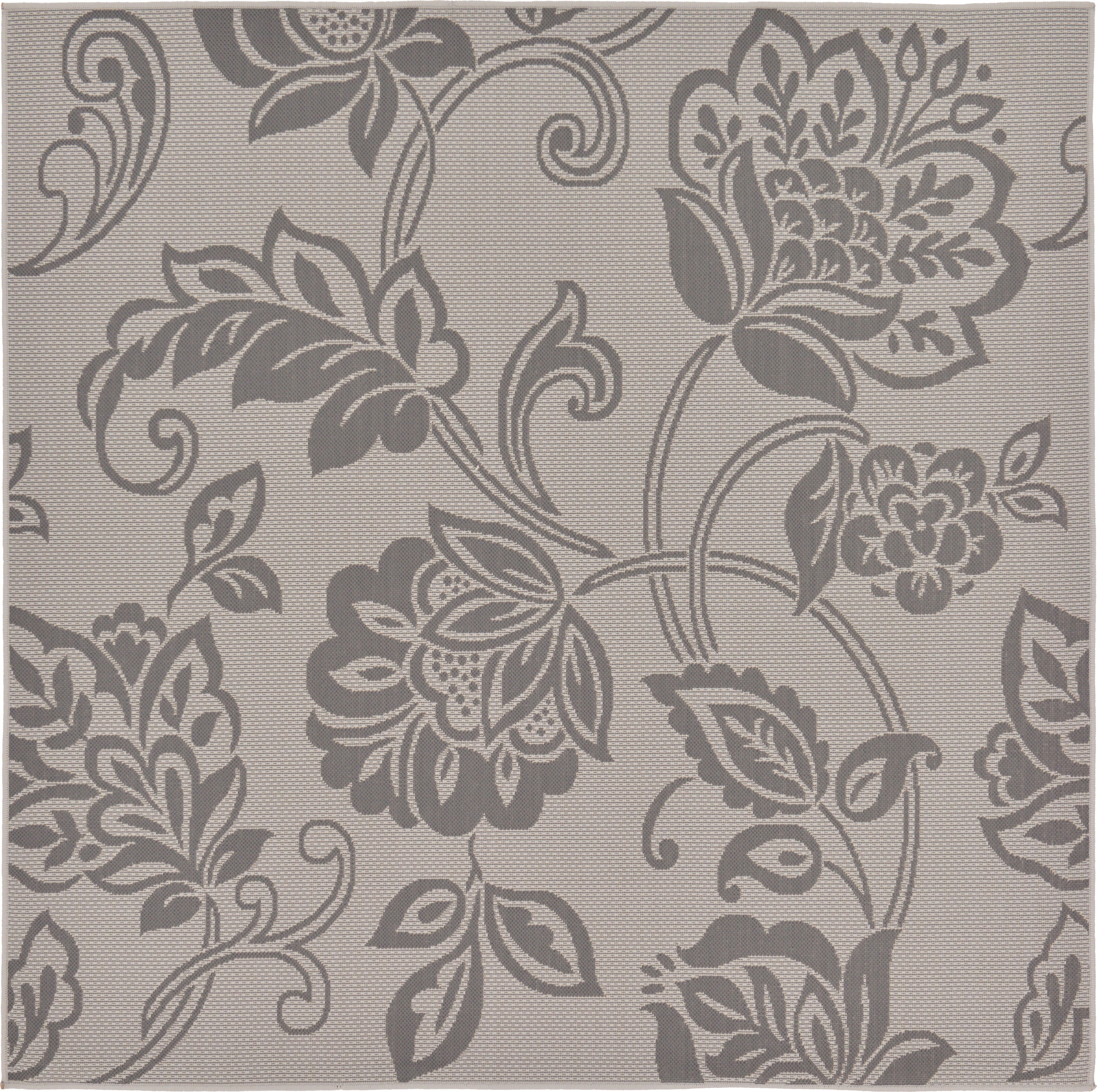Unique Loom 3126582 Floral Outdoor 6 x 6 (ft) Loomed Polypropylene Gray/Dark Gray Square Indoor/Outdoor Floral/Botanical Farmhouse/Cottage Area rug