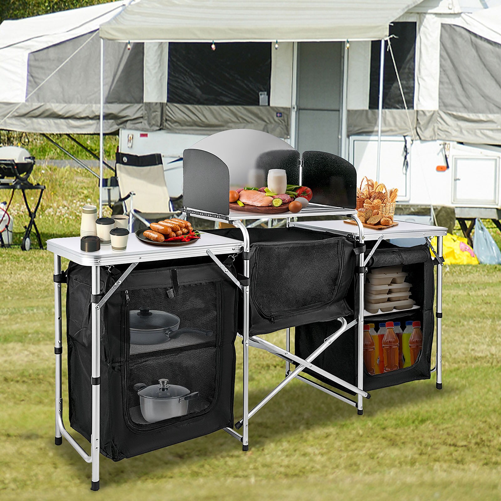 VEVOR Camping Kitchen Table with 3 Storage Organizer Outdoor