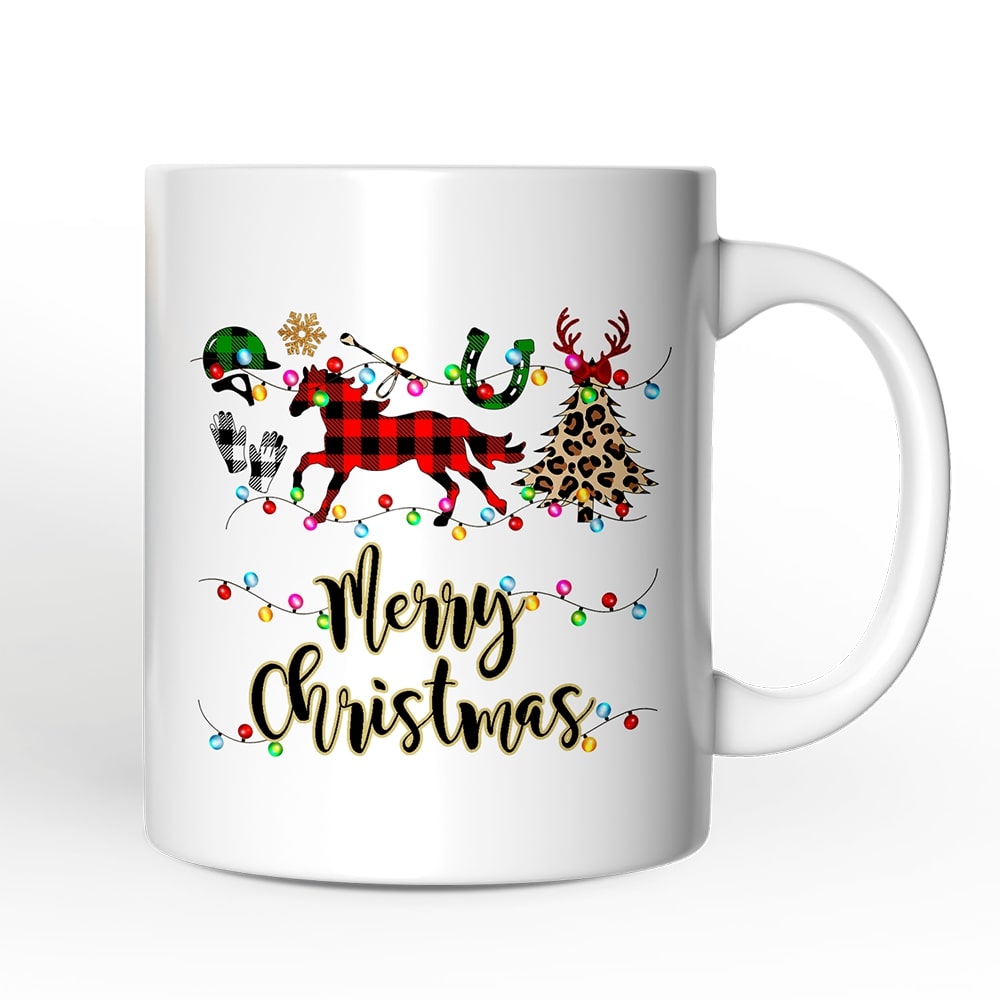 OrnamentallyYou Horse Buffalo Plaid Christmas Mug Equestrian Gift #NPCM162