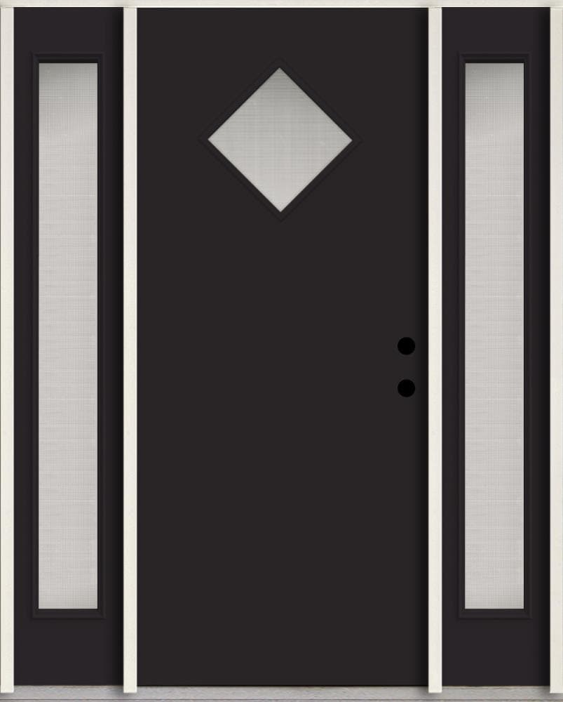 RELIABILT LO1067406 Spotlights 56-in x 80-in x 4-5/8-in Fiberglass 1/4 lite Left-hand inswing Peppercorn Paint Painted Prehung Front Door with Sidelights Insulating core