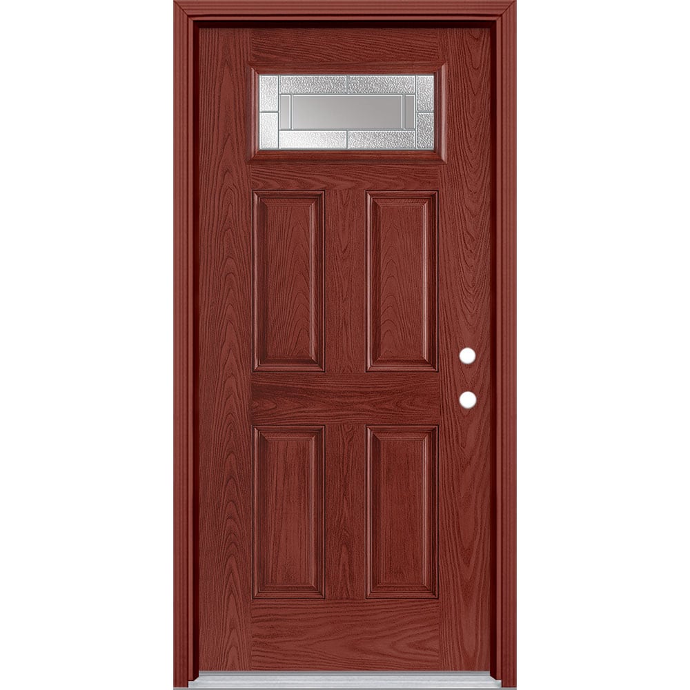 Masonite 3419781 Focus 36-in x 80-in x 4-9/16-in Fiberglass 1/4 lite Left-hand inswing Wineberry Stained Prehung Front Door with Brickmould Insulating core