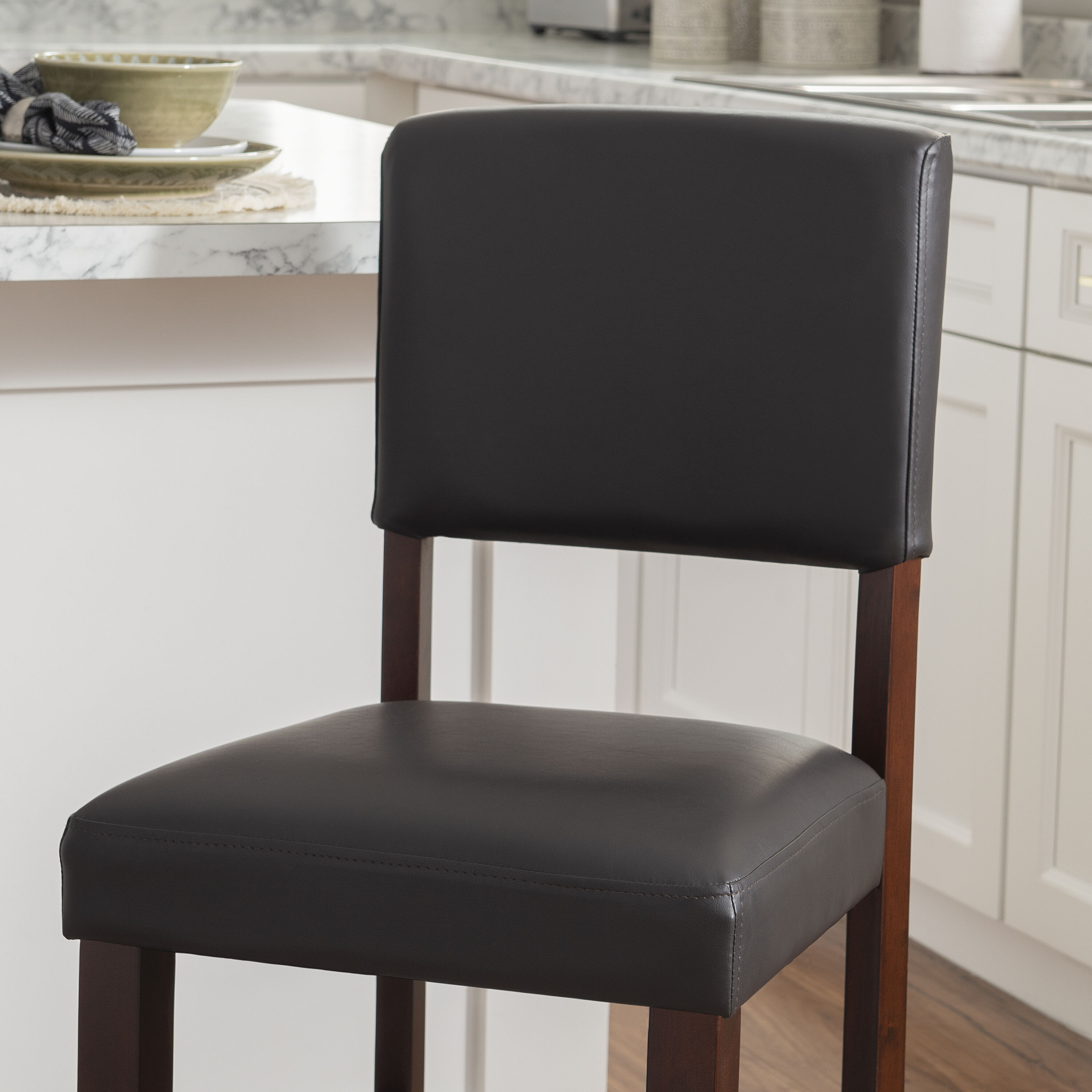 Espresso Finish Monaco 24" Counter Height Barstool with Brown Faux Leather