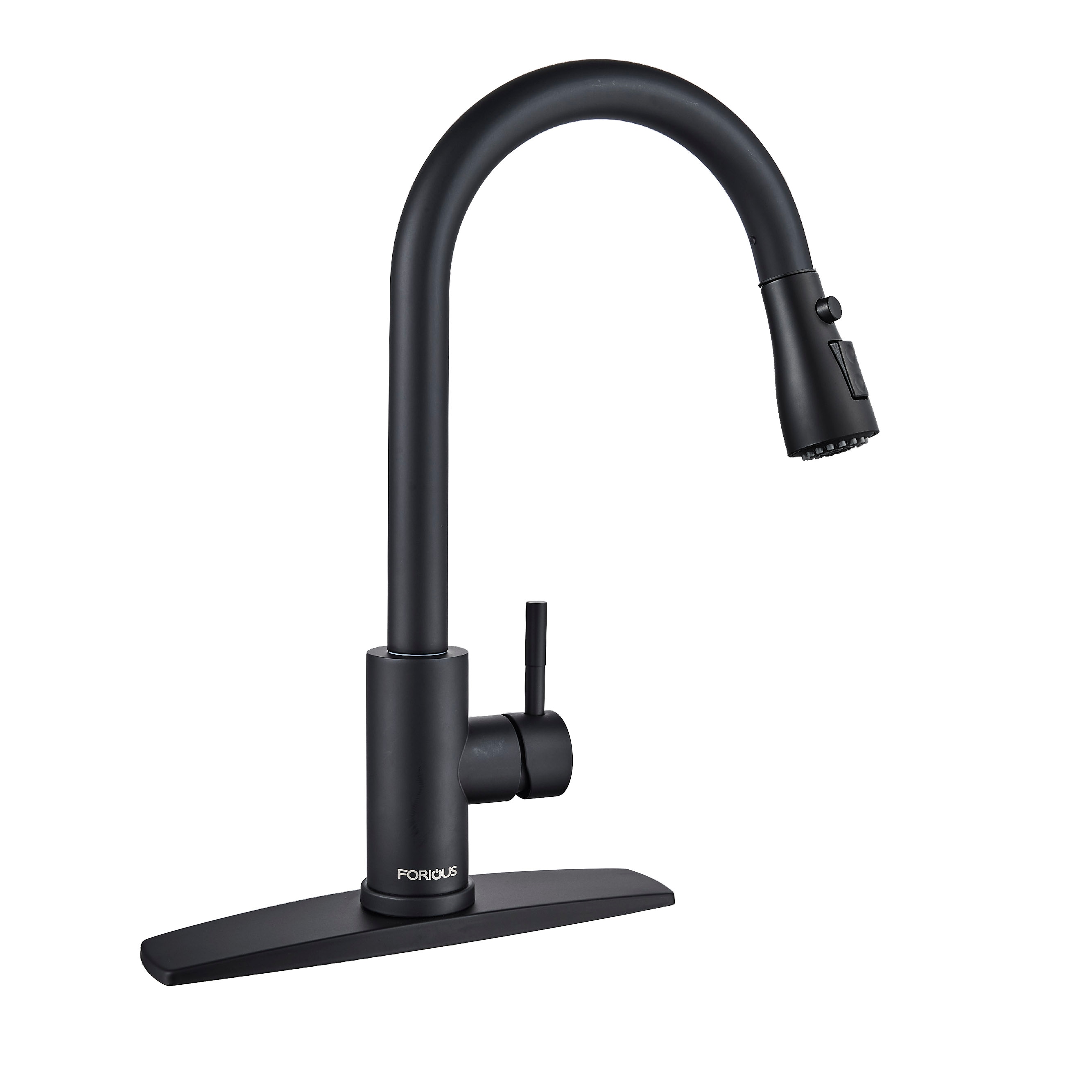 Forious Kitche Faucet Matte Black 1-Handle Deck-Mount Pull-Down Handle Kitchen  Faucet (Deck Plate Included) In The Kitchen Faucets Department At Lowes.Com