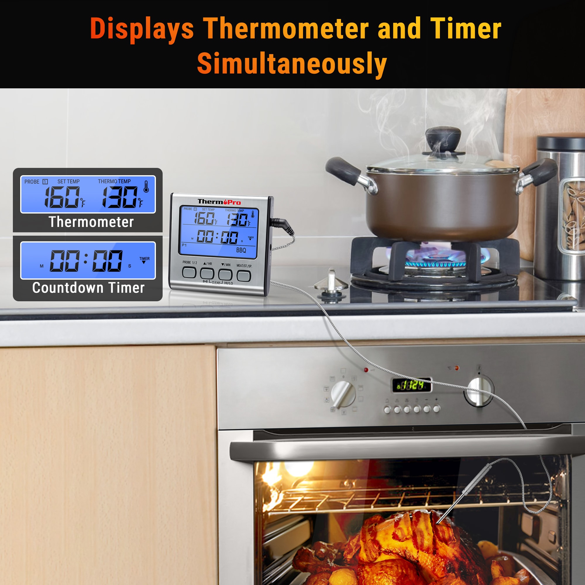  Dual Oven Meat Thermometer: Oven Safe Thermometer: Home &  Kitchen