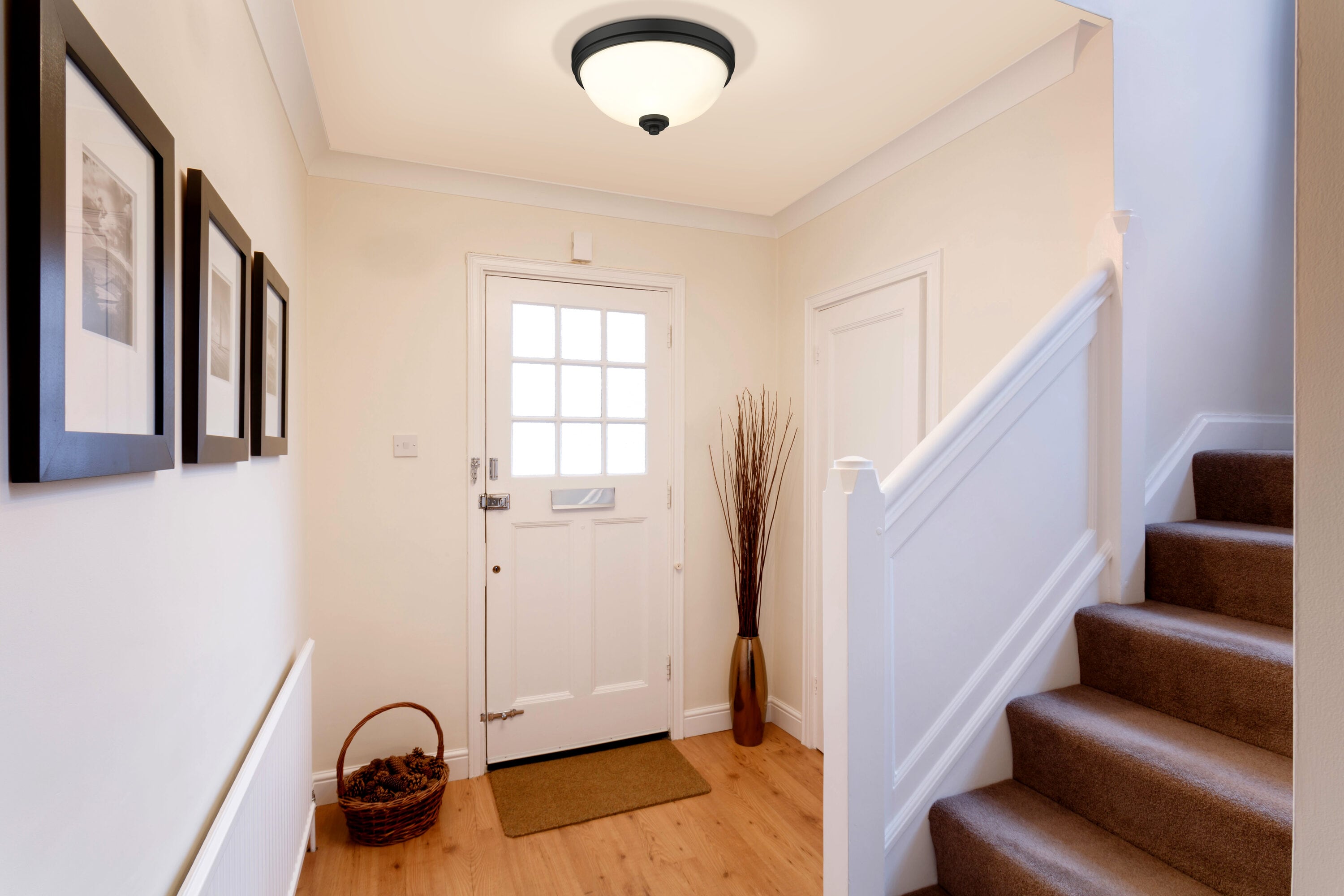 Ashton Matte Black 2-Light Flush Mount with Opal Glass Shade