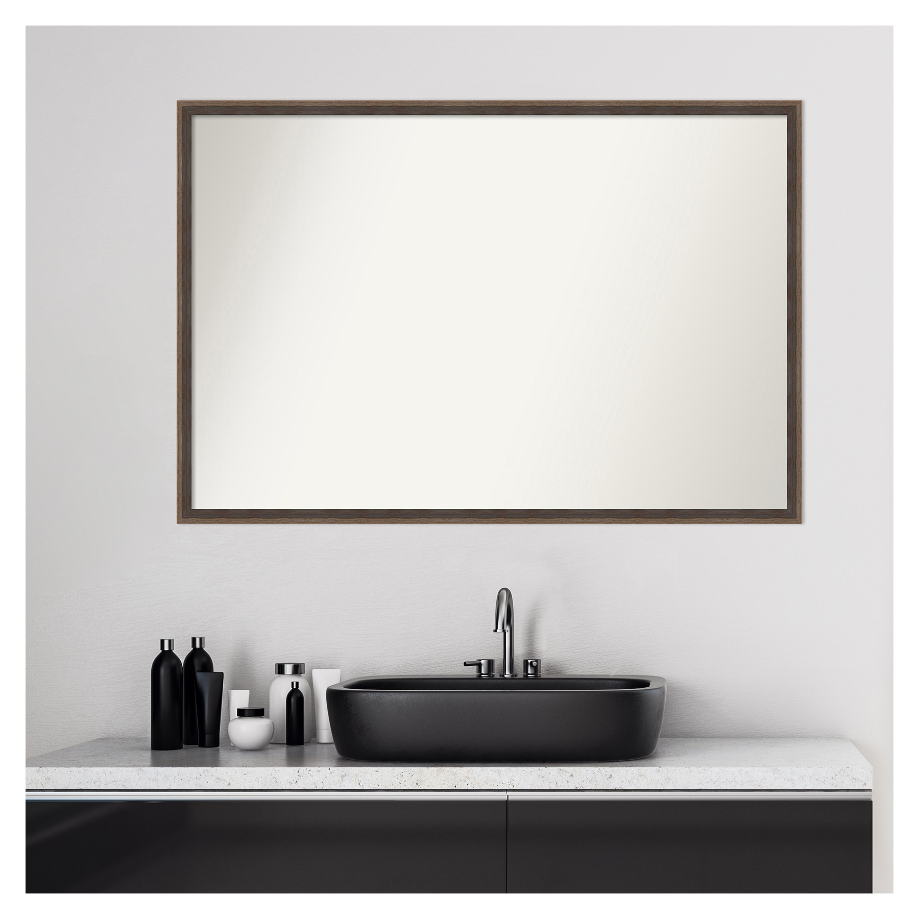 Mocha Brown Hardwood Rectangular Bathroom Wall Mirror