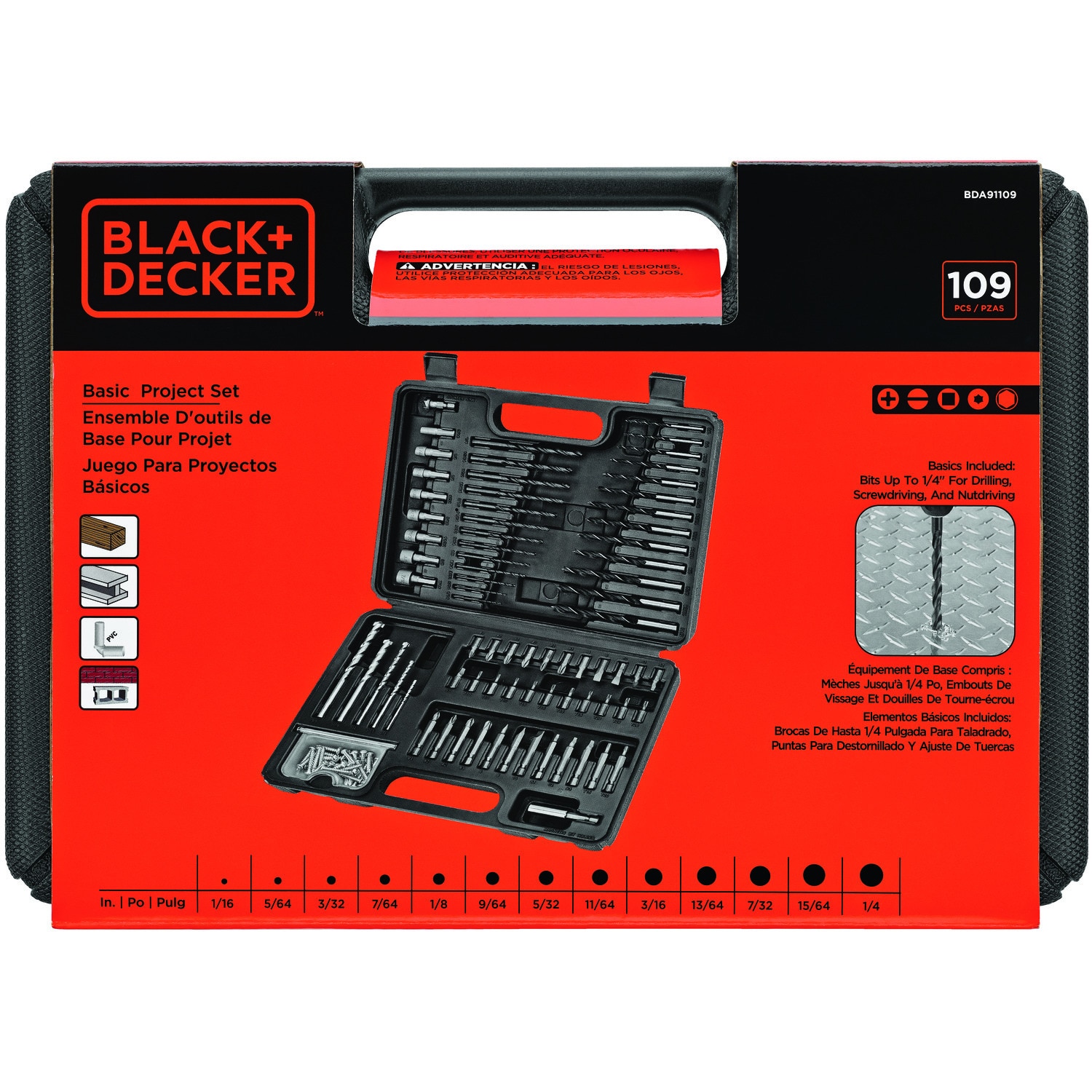 Black+Decker BDA91109 Combination Drill Bit Set, 109-Piece