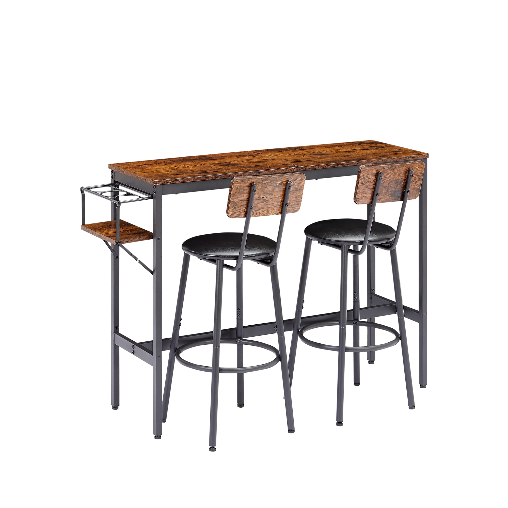 Sumyeg WF-HW66520GR-LA Bar Stools Set with wine bottle storage rack 3 -Set Rustic Brown 24.0-Inches H Counter height Round seat Upholstered Wood Bar Stool and Back