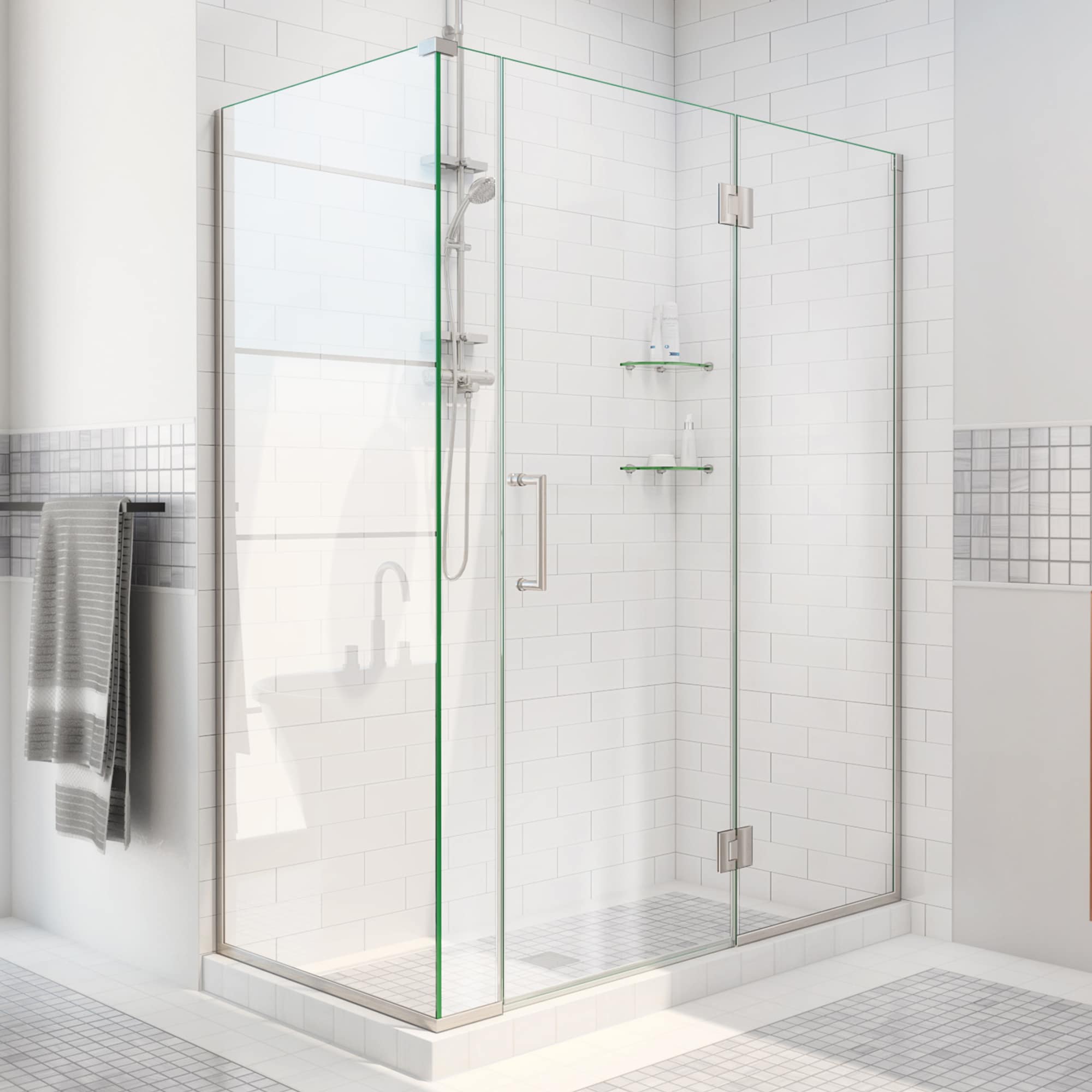 DreamLine E32806534R-04 Unidoor-X Brushed Nickel 58-1/2-in W x 72.0-in H Frameless Hinged Shower door 3/8-in Thick Clear Glass