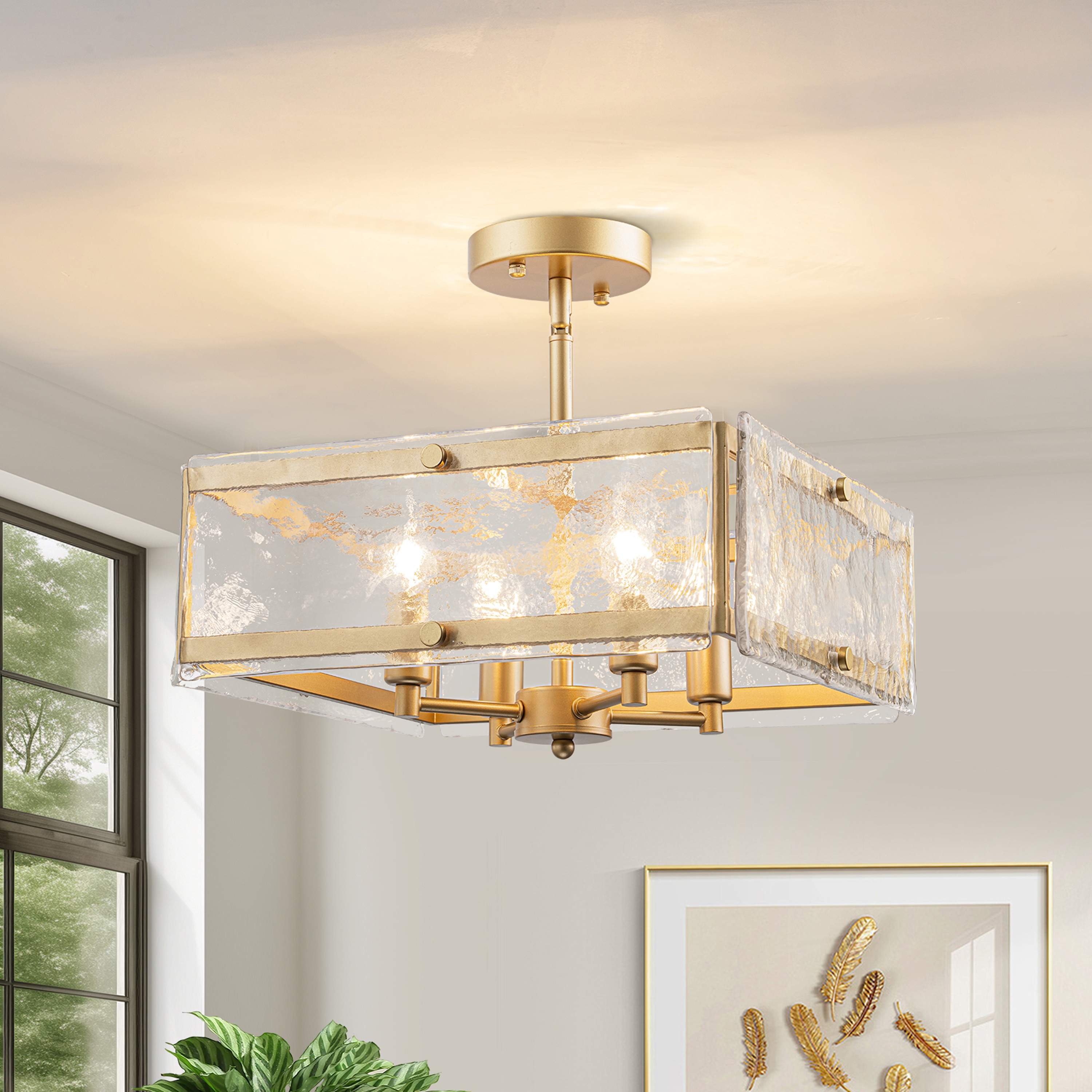 GoYeel ZC043GD04 4 -Light 14.57-in Gold Semi Flush Mount Light