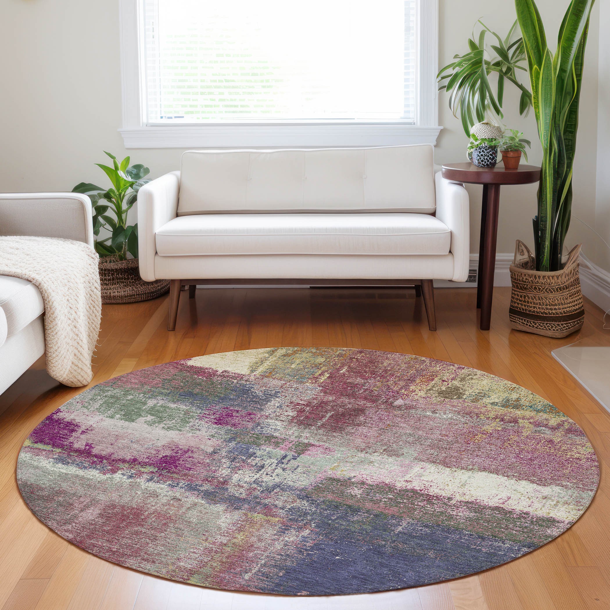 Addison Rugs ACN1354BL8RO Chantille ACN1354BL 8 x 8 (ft) Polyester Blush Round Indoor/Outdoor Geometric Machine washable Area rug