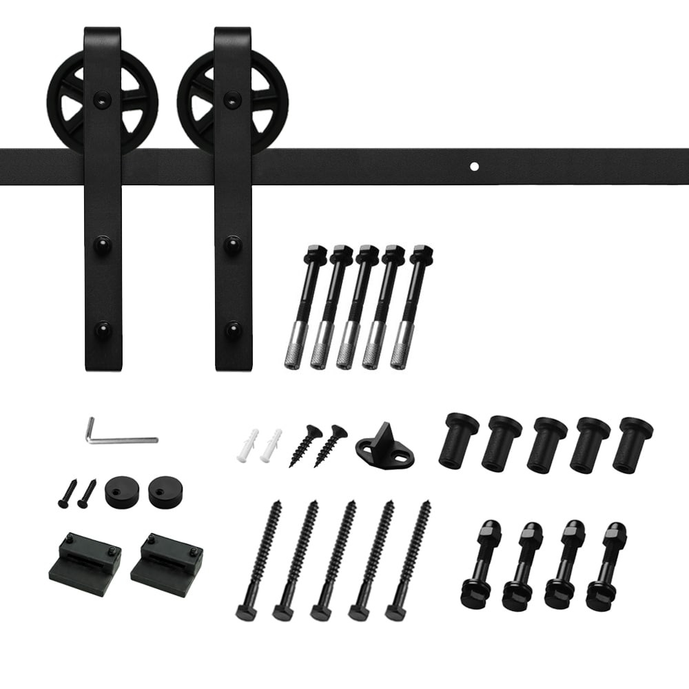 Clihome X002AENCEB-LTC 96-in Matte Black Indoor/Outdoor J-strap Single Barn door hardware kit