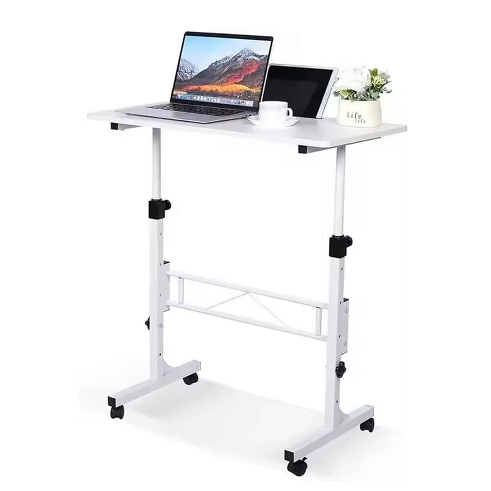 Qeetex NL-PEP-333PGLG6 White Creperture Height Adjustable Desk with Wheels PC Table Small Computer Desk Standing Desk Mobile Desk for Bedroom Office Sofa