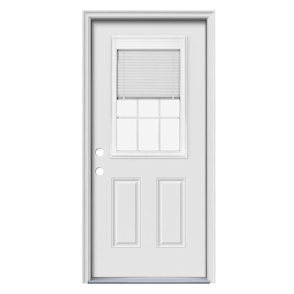 Therma-Tru TTBS628733 32-in x 80-in x Steel Half lite Right-hand inswing Ready to paint Unfinished Prehung Front Door with Brickmould Insulating core with Blinds