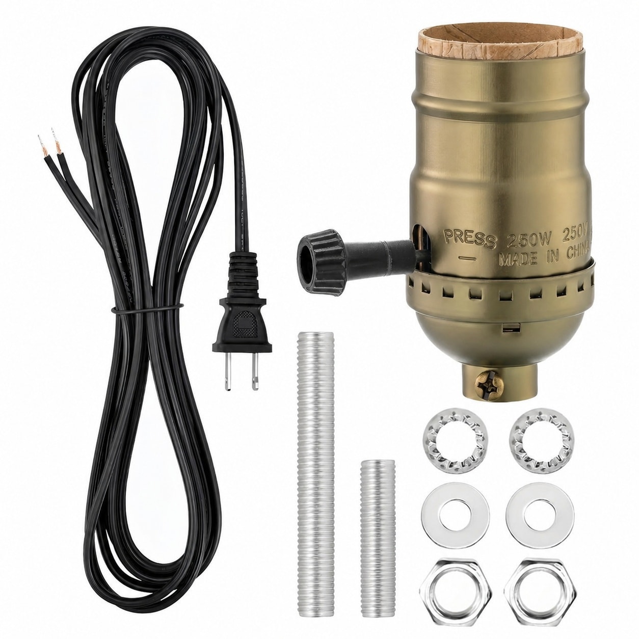 Aoibox 10 ft Lamp Rewire Kit with 2 Way Socket Antique Brass Finish Matching Cord and Hardware for Table Lamps #LAB2LDRC