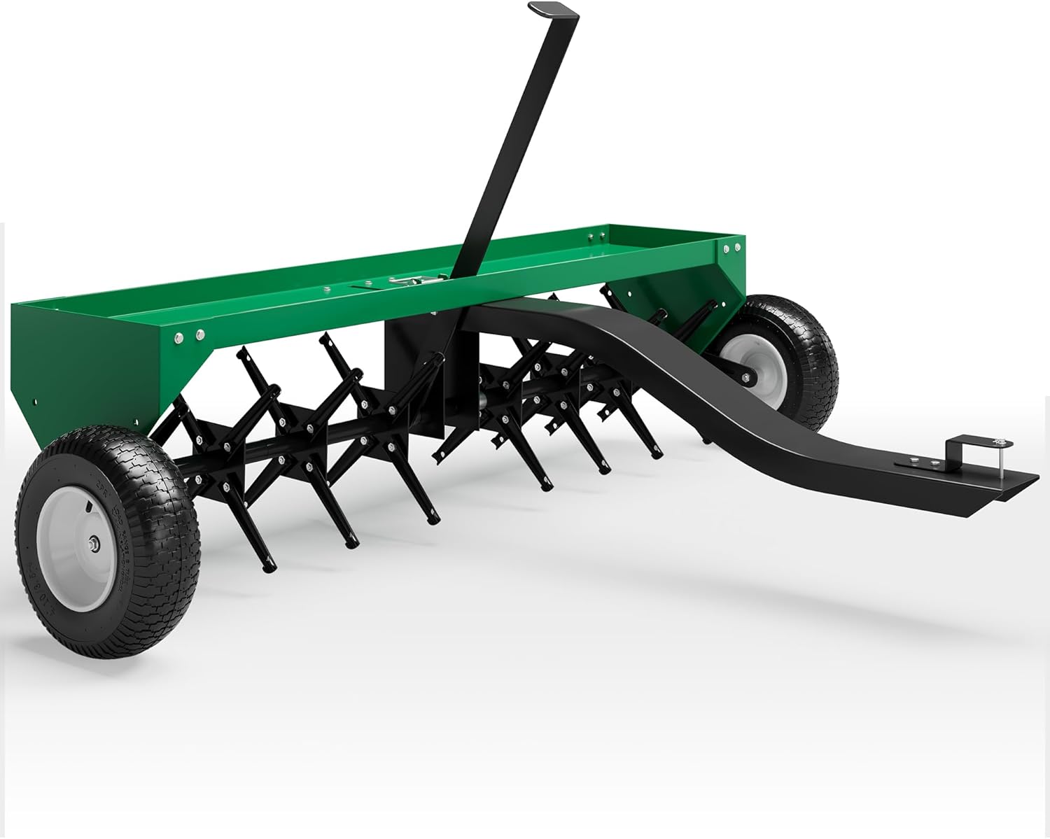 GAOMON Spike Lawn Aerator 48in Tow-Behind Plug Aerator with 32 Steel Tines 150 lb Weight Tray and Universal Hitch for Lawn Garden and Farm Green