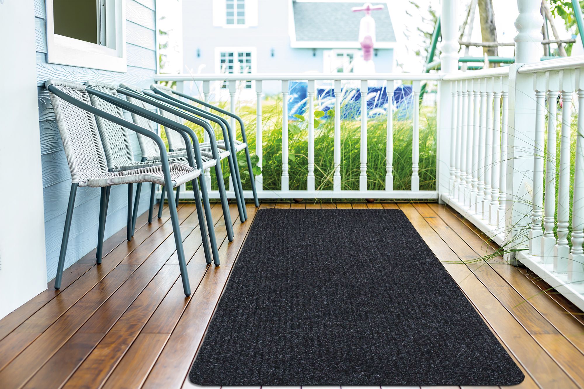 Ottomanson Lifesaver Collection Black 5 ft. x 7 ft. Utility Ribbed Solid Indoor/Outdoor Area Rug