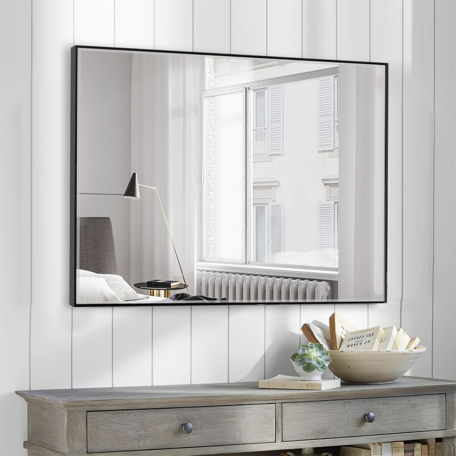 NeuType 24-in W x 36-in H Black Framed Wall Mirror in the Mirrors ...