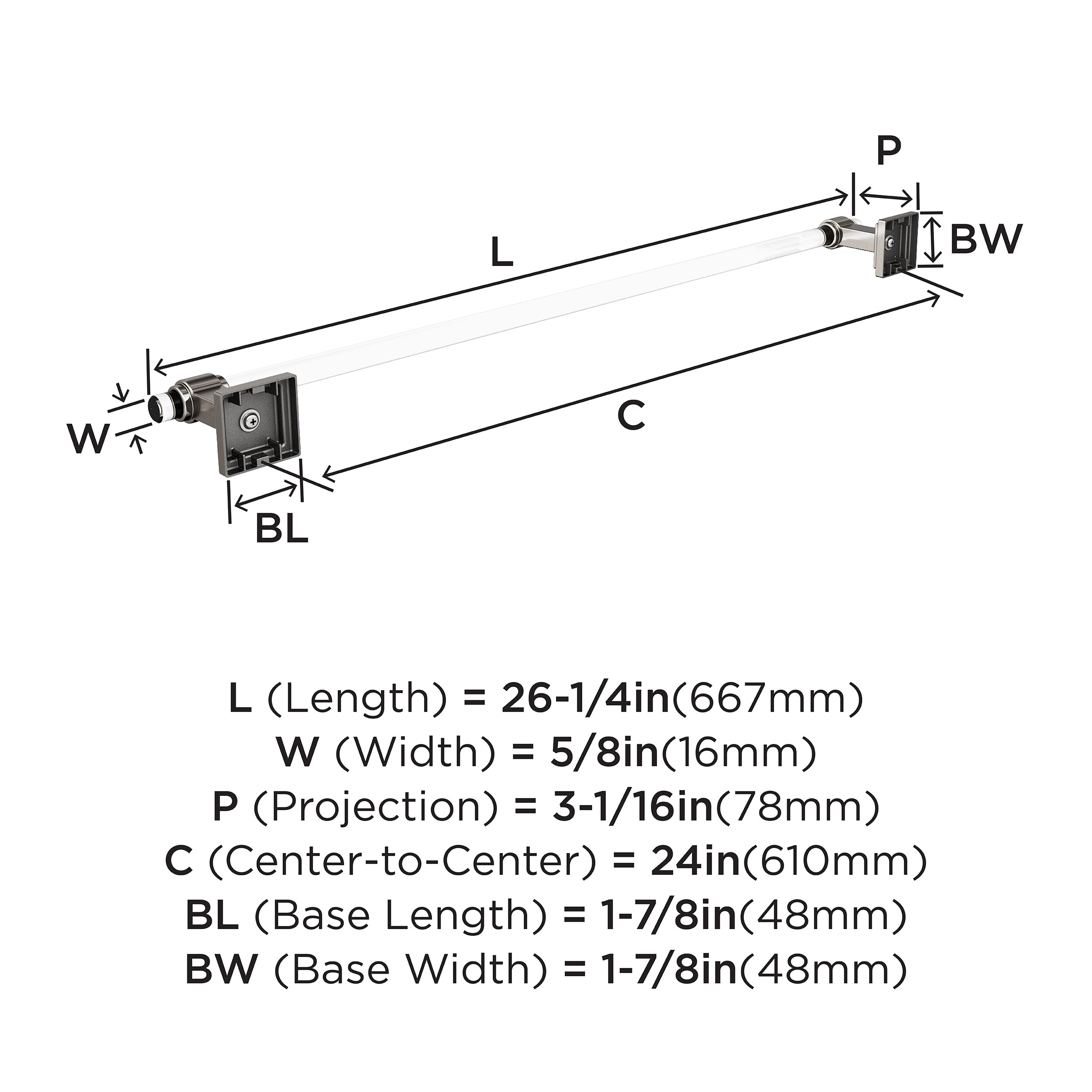 Glacio 24-Inch Clear and Brushed Nickel Wall Mounted Towel Bar