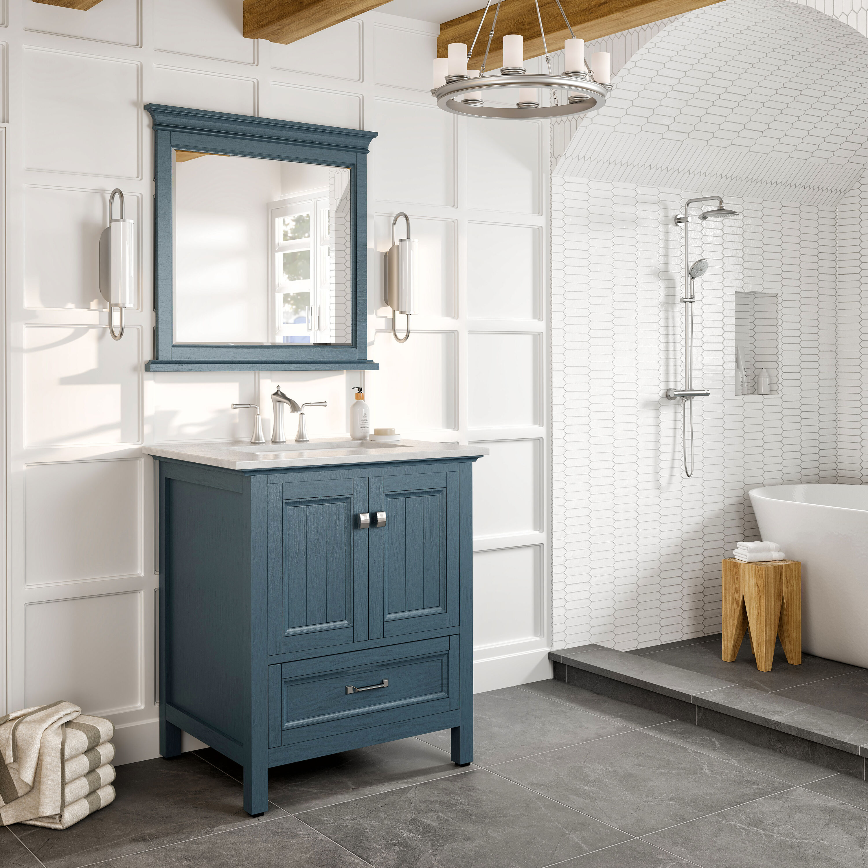 Britney 30" Ash Blue Bathroom Vanity with White Marble Top